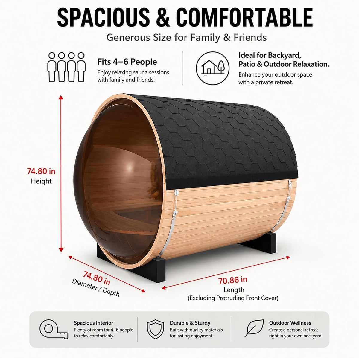 Panoramic Outdoor Sauna,Canadian Cedar 4-6 Person Steam Saunas
