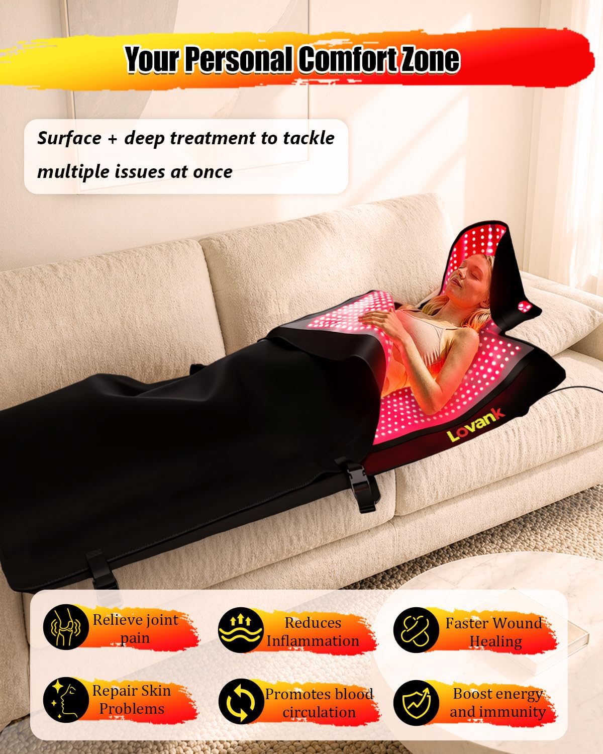 Red Light Therapy Mat Full Body 83" x 33", 2710 LEDs, 660&850nm | Easy-Clean TPU, 3 Light Modes, 5 Intensity Levels, Skin-Friendly for Everyday Home Use
