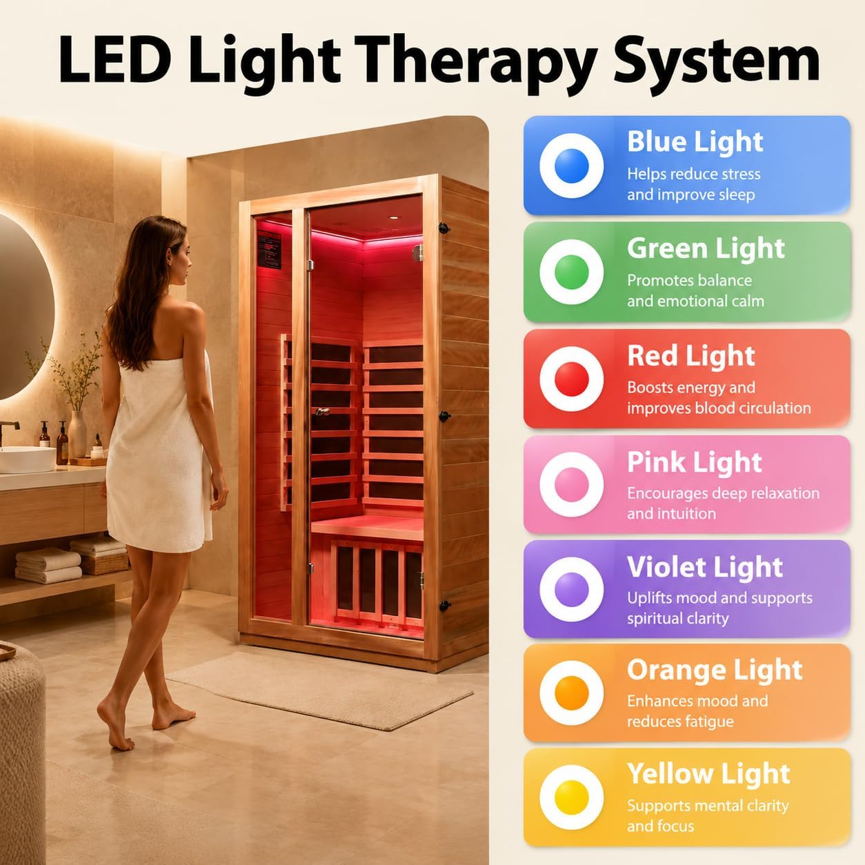 1-2 Person Indoor Far Infrared Luxury Sauna, Low-EMF 1510W/120V | Dual Lighting Features with Reading Light & Chromotherapy LED, Clear BT Speaker Sound, Natural Wood Construction,