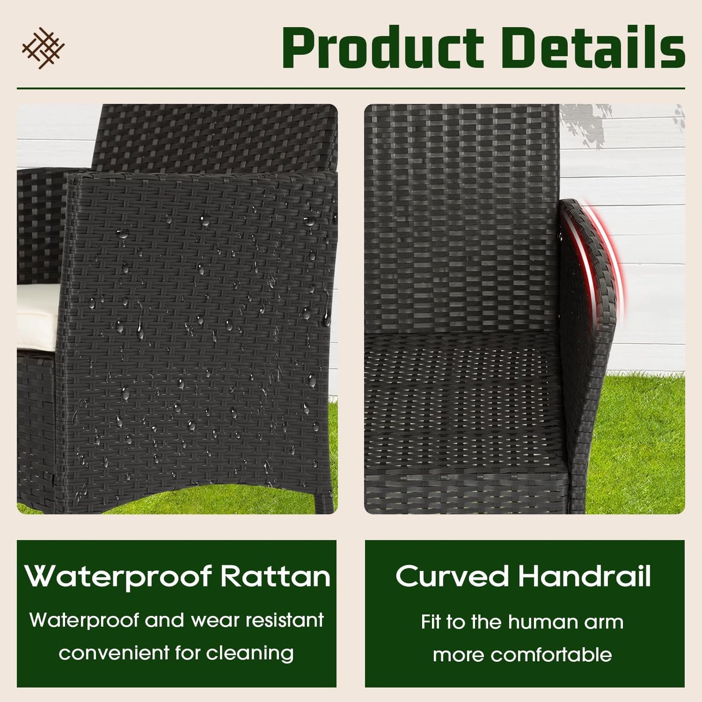 FDW 4-Piece Patio Furniture Set | Black | Outdoor Wicker Furniture | with Coffee Table | Modern Rattan Chairs Conversation Set | Outdoor Seating | Weather-Resistant | for Porch, Garden, Lawn