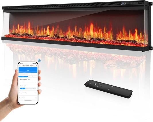 72-inch 3-Sided Wall Mount Electric Fireplace, Recessed & Built-in Design with Wi-Fi/Remote, 1500W Heater, 12 Flame Colors, ETL Listed, for Living Room