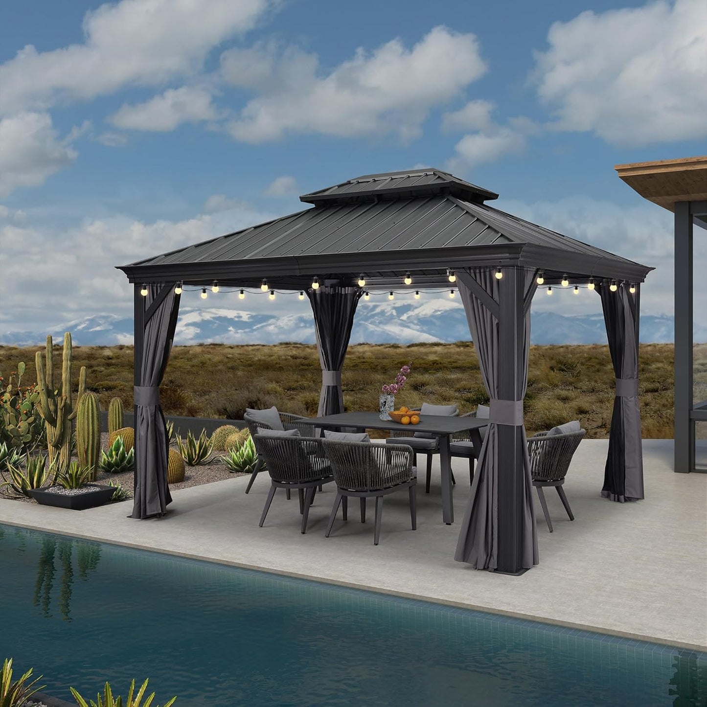 PURPLE LEAF Large Gazebo 12' X 24' with Galvanized Steel, Gray | 4.7" Thick Post, Built in Drainage, Windproof Cool Breeze, Snowproof & Rustproof, 260 GSM Textilene Netting, Fit Any Yard