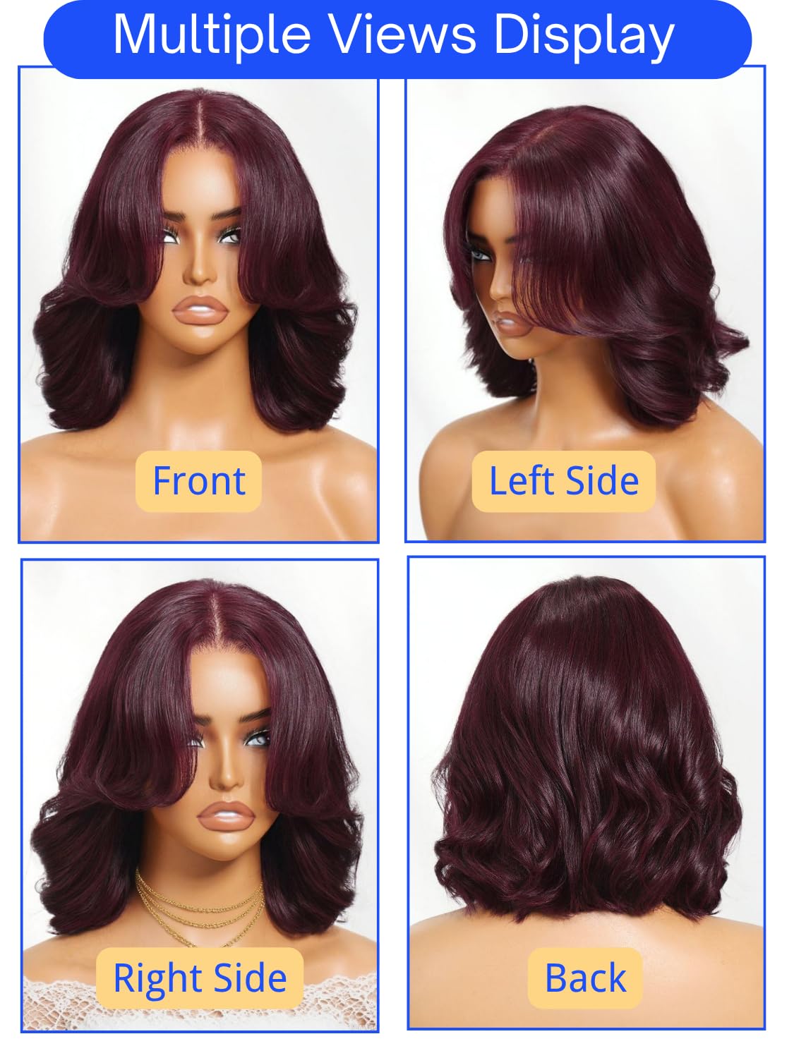 Nadula 13x4 HD Ombre Brown Wavy Bob Drawstring Wig Human Hair with Blonde Face Framing Layers Bangs,Pre Everything Glueless No Slip Wig Pre Plucked Ready to Wear Short Highlight Wavy Bob Wig 10inch