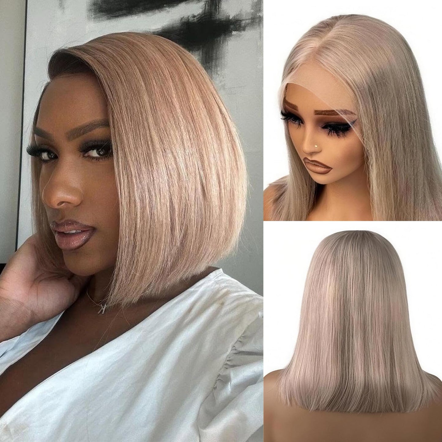 Alididi Ash Blonde Bob Wig Human Hair 13x6 Hd Lace Frontal Short Straight Lace Front Bob Wigs For Women Human Hair Pre Plucked 180% Density 10 Inch
