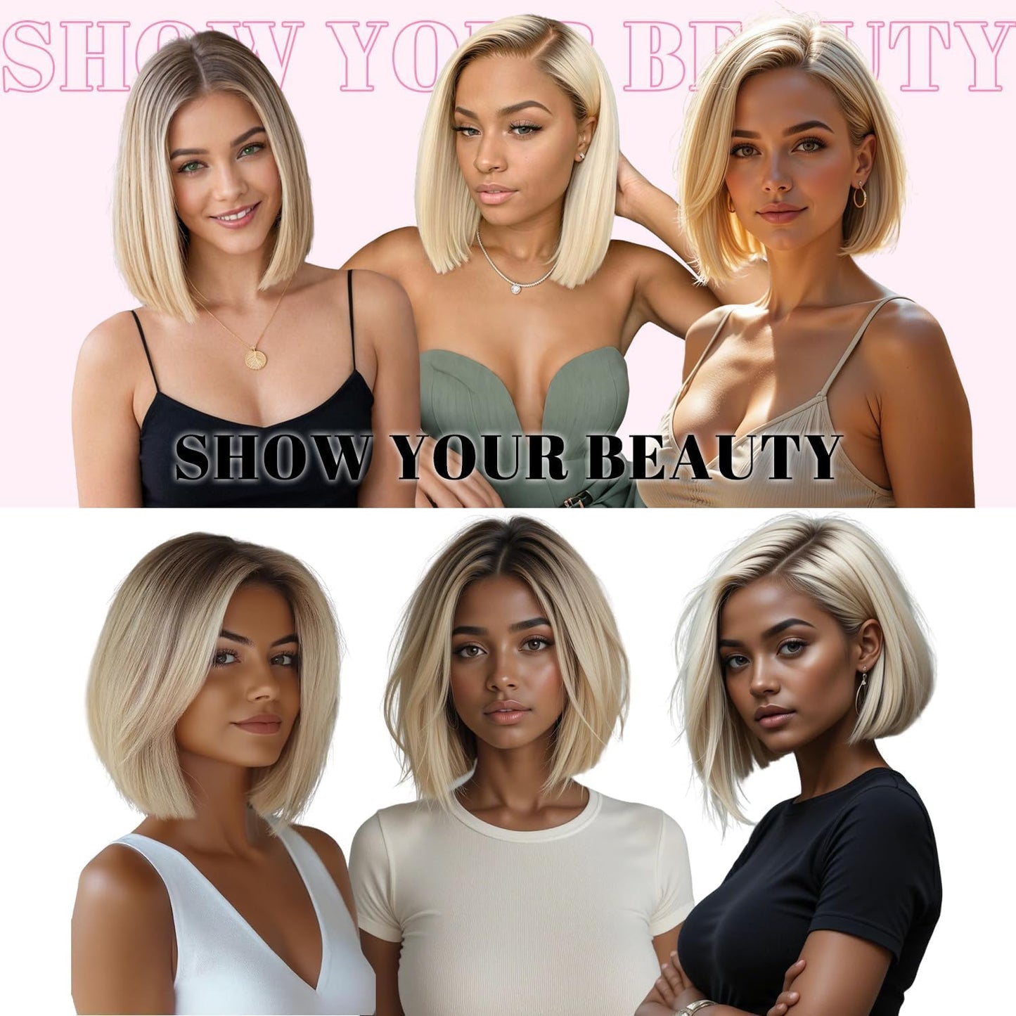 Ash Blonde Wig Human Hair 13x4 Glueless Lace Front Bob Wig 12" | 220% Density Double Drawn 15A Remy Brazilian Human Hair Wig Soft & Full Wear Go HD Pre cut Lace Pre plucked Natural Hairline