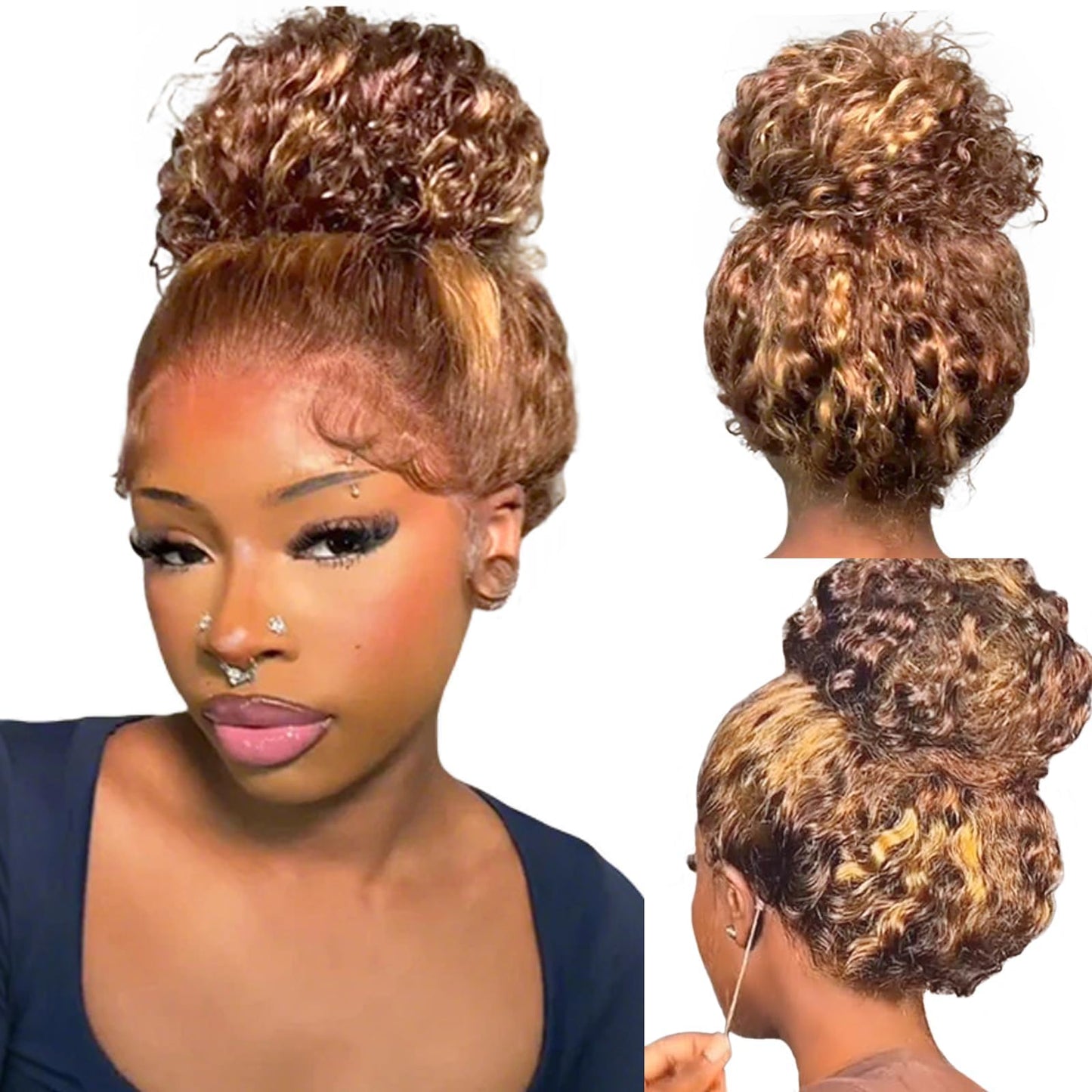 Pull Go 13x6 Drawstring Highlight Lace Front Wigs Human Hair Ombre Honey Blonde 210 Density Skinlike HD Full Lace Frontal Glueless Wigs Human Hair Pre Plucked Pre Cut Straight Balayage Wig 18 Inch
