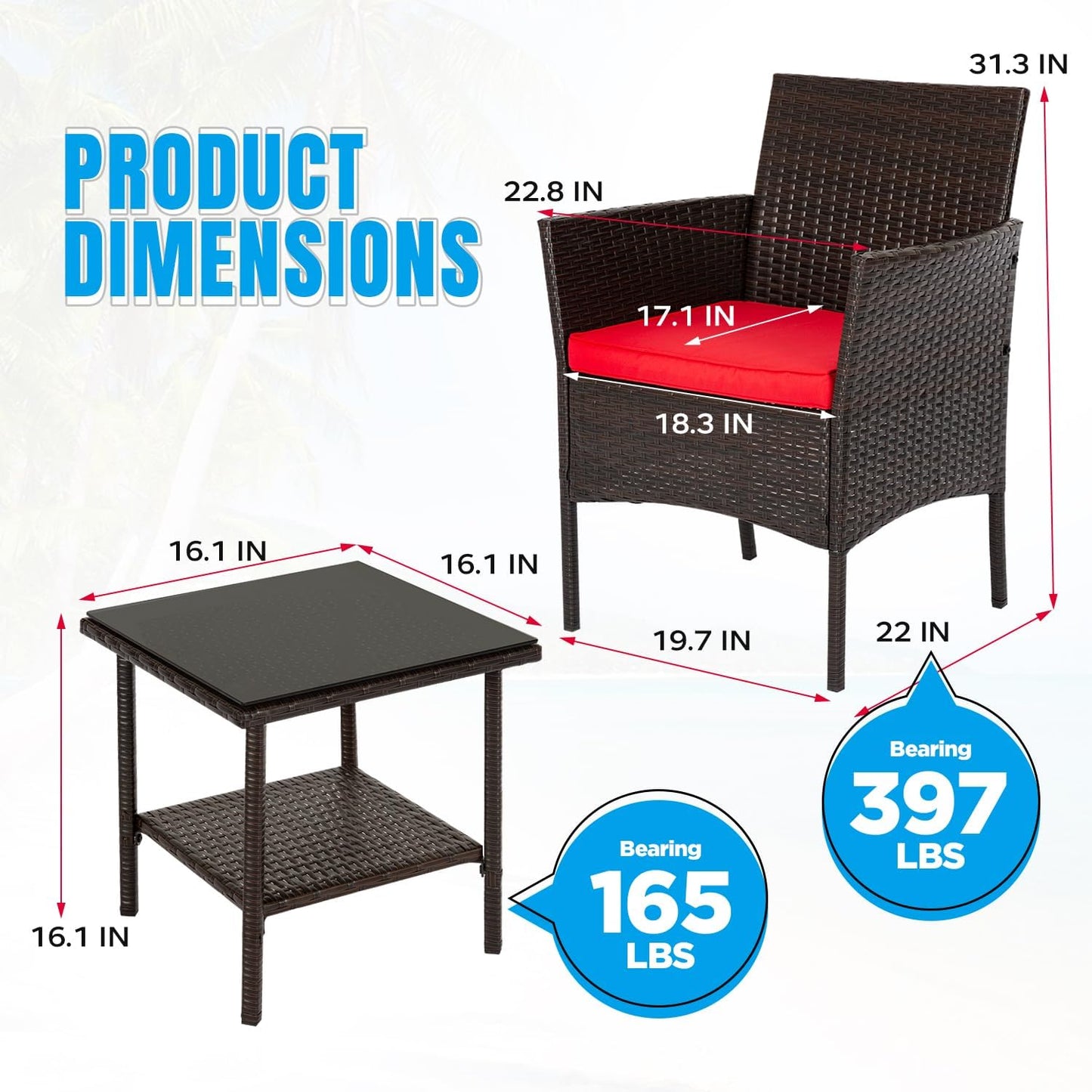 FDW 4-Piece Patio Furniture Set | Black | Outdoor Wicker Furniture | with Coffee Table | Modern Rattan Chairs Conversation Set | Outdoor Seating | Weather-Resistant | for Porch, Garden, Lawn