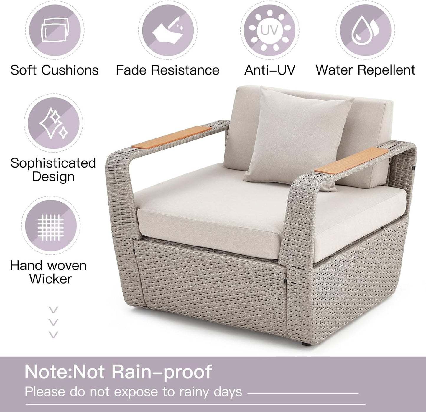 Patio Furniture Set, Oversized 7-Seat Outdoor Sectional with Ottoman and Coffee Table, Wicker Rattan Patio Sofa Set with 5" Thick Removable Cushions for Garden, Porch, Backyard, Light Gray