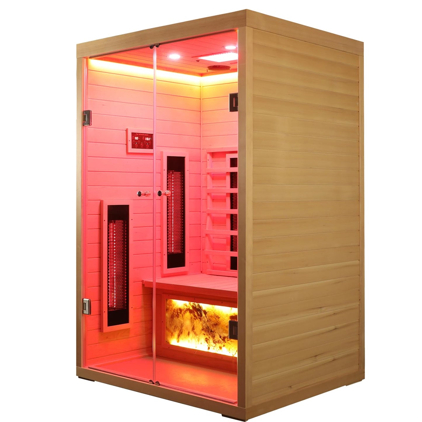 3 Person Infrared Sauna Ceramic Infrared Sauna w/Red Light Therapy | Far & Near Infrared Sauna Indoor, Low EMF Infrared Saunas for Home, Hemlock Deluxe Glass Home Sauna with Granite Backdrop