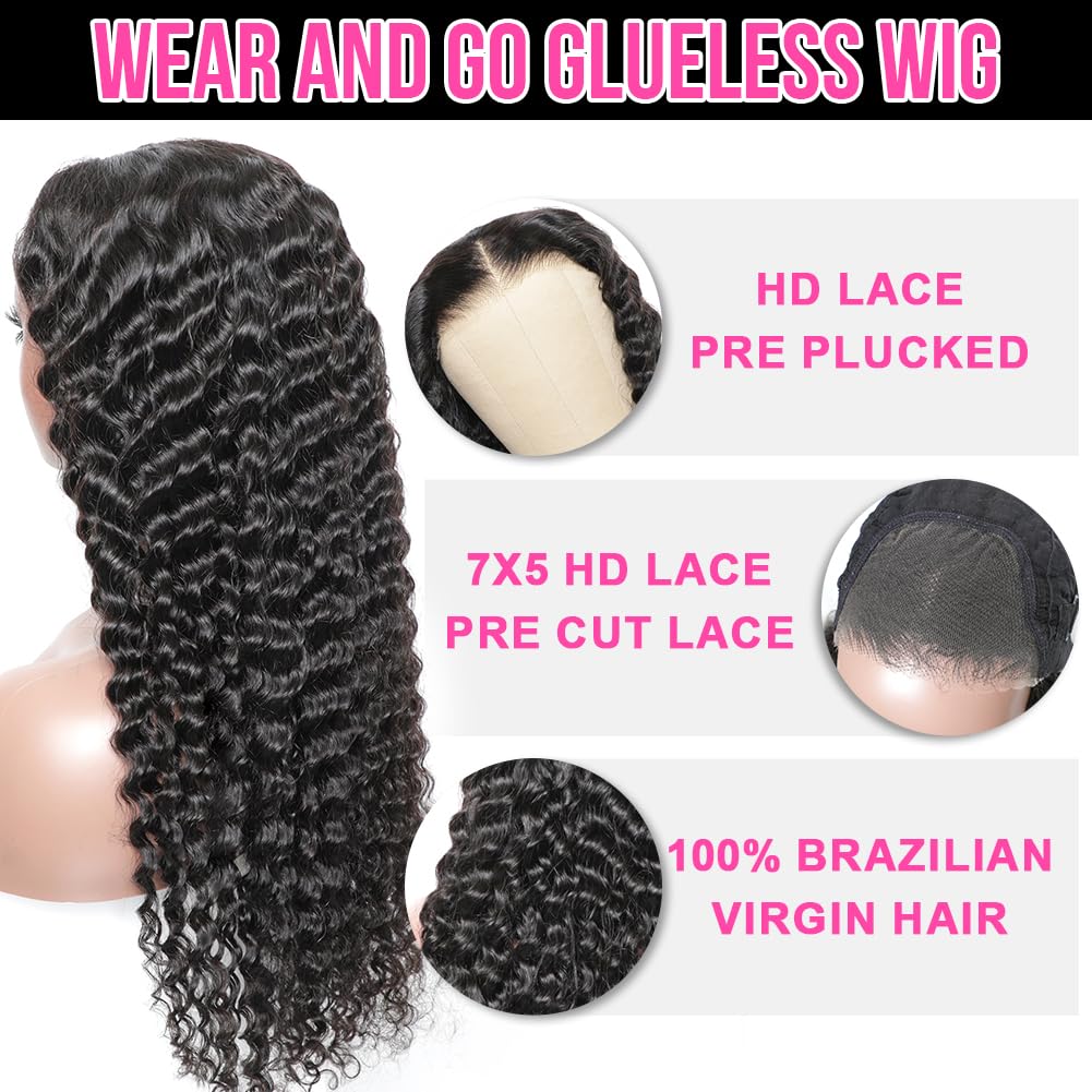 14 Inch Highlight Blonde Wear and Go Glueless Curly Bob Wig Human Hair Pre Plucked, Glueless Pre cut HD Lace Front Wigs Human Hair,Water Wave No Glue wigs, Natural Hairline for Women 200% Density