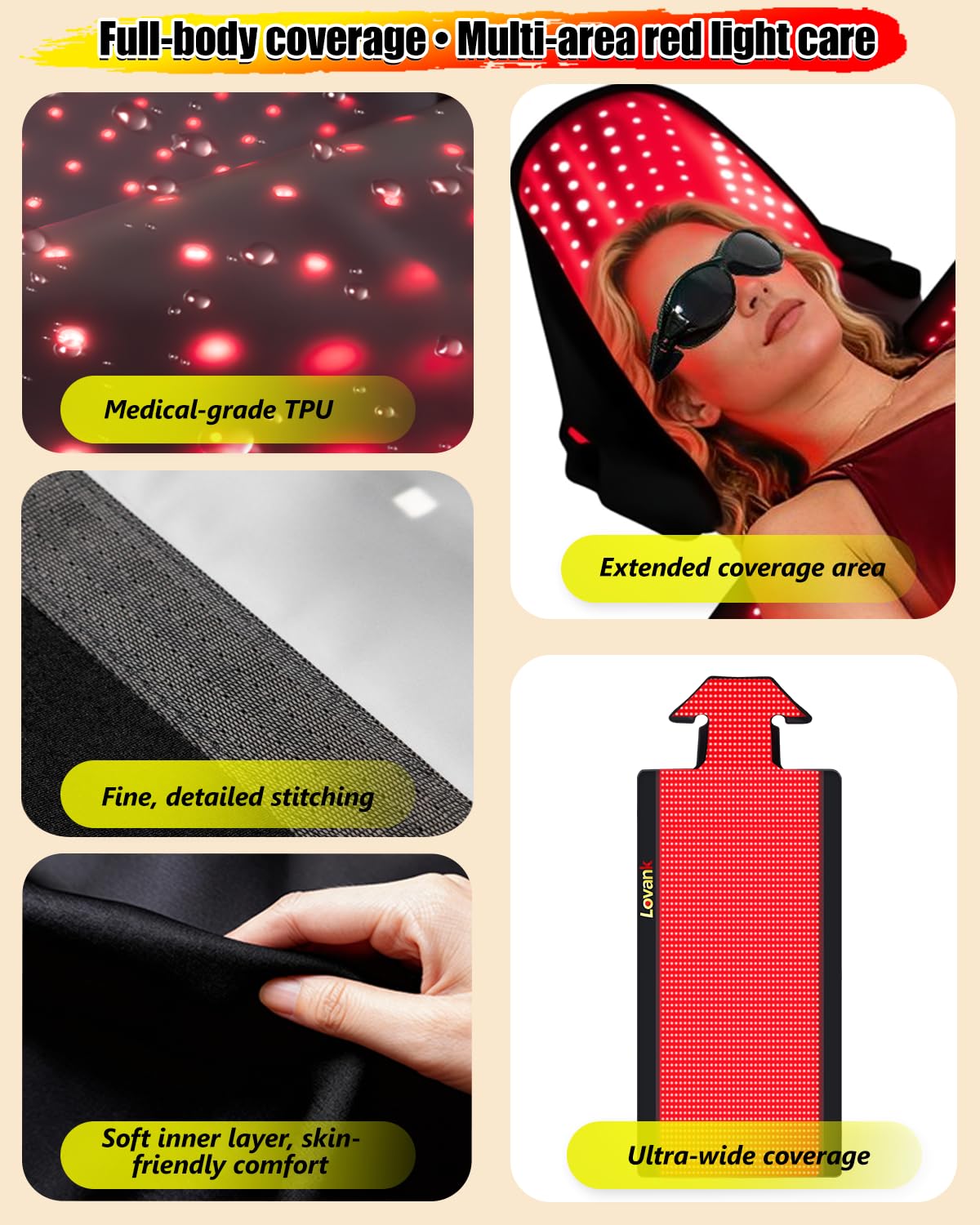Red Light Therapy Mat Full Body 83" x 33", 2710 LEDs, 660&850nm | Easy-Clean TPU, 3 Light Modes, 5 Intensity Levels, Skin-Friendly for Everyday Home Use