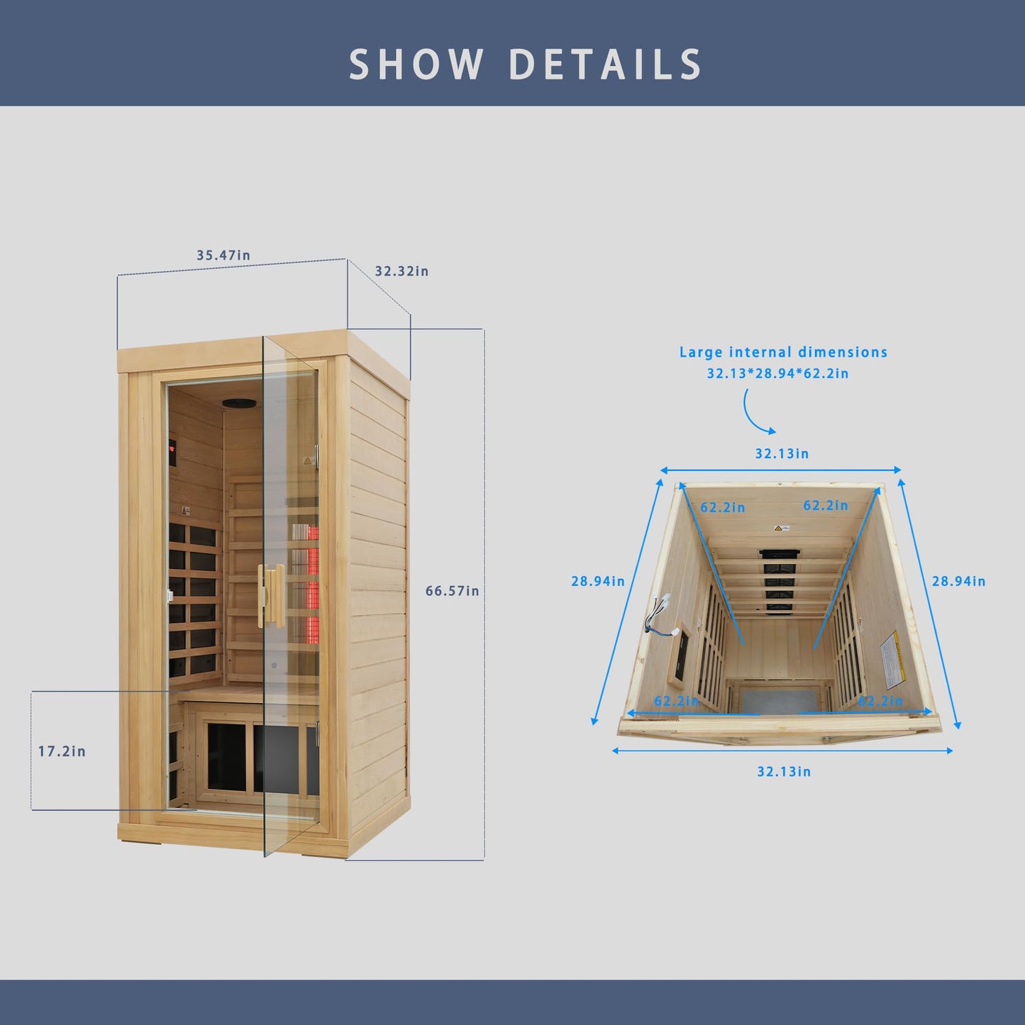 3 Person Infrared Sauna Ceramic Infrared Sauna w/Red Light Therapy | Far & Near Infrared Sauna Indoor, Low EMF Infrared Saunas for Home, Hemlock Deluxe Glass Home Sauna with Granite Backdrop