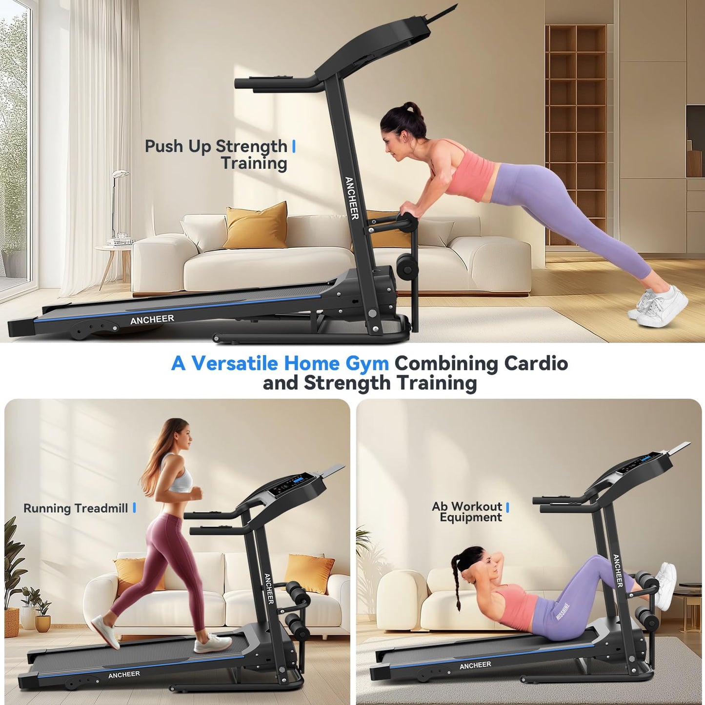Smart Treadmill with Sit Up, Foldable Treadmills for Home with Incline | 2026 Upgraded 3.5HP Portable Treadmill 350lbs Capacity, Multifunction Home Gym Equipment, Body Fat & Heart Rate Monitor