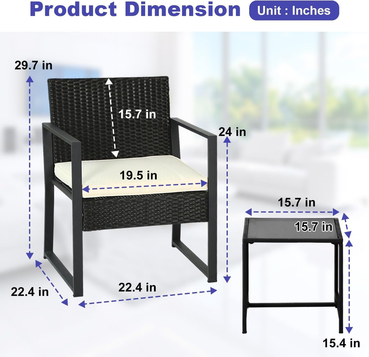 FDW 4-Piece Patio Furniture Set | Black | Outdoor Wicker Furniture | with Coffee Table | Modern Rattan Chairs Conversation Set | Outdoor Seating | Weather-Resistant | for Porch, Garden, Lawn