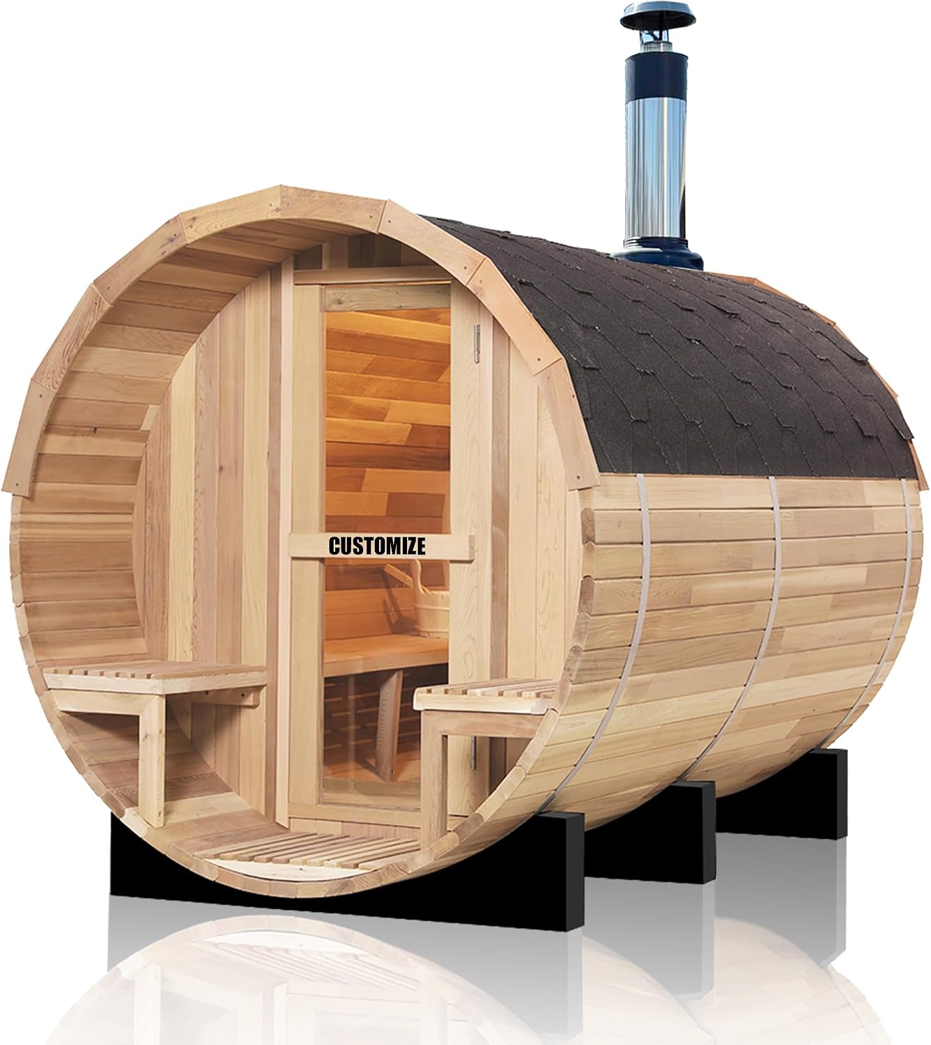 Customize Outdoor Barrel Sauna with Porch,Wood Burning Stove or Electric Stove,4-8 Person DIY Wooden Sauna Kit