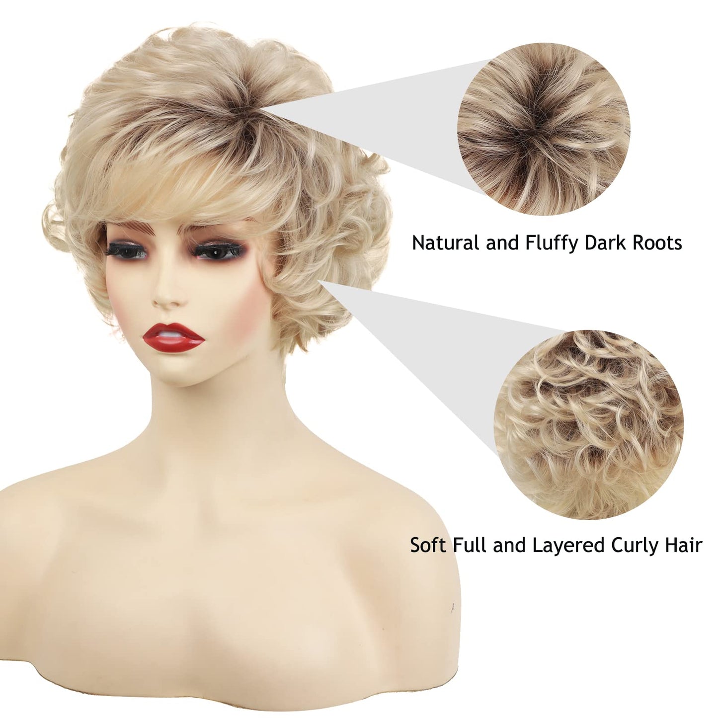 TISHINING Short Grey Curly Wigs for White Women Layered Silver Gray Pixie Cut Synthetic Full Wig with Bangs Natural Looking Daily Party Wigs for Older Women