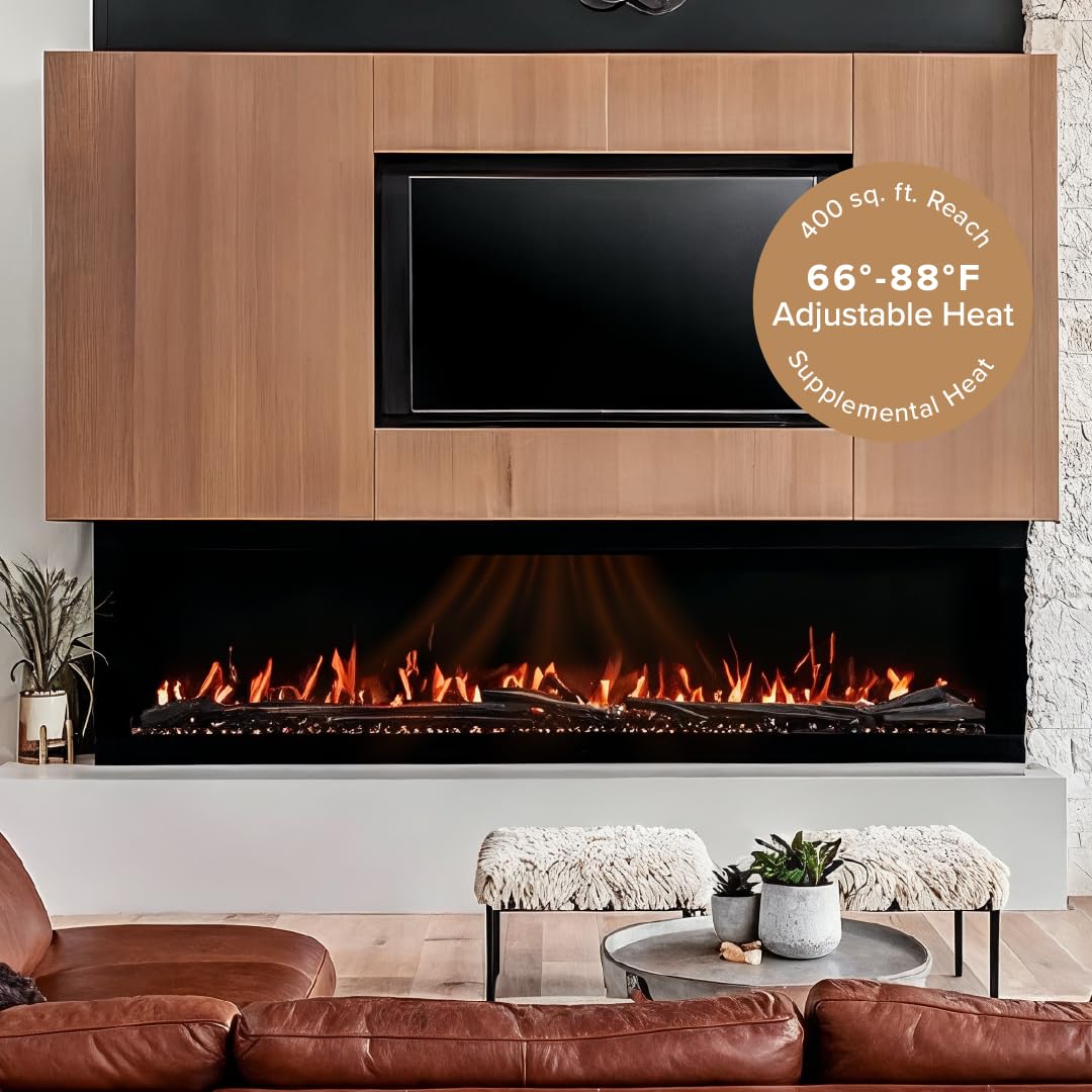 Highmark 72 Inch Smart Linear Electric Fireplace - Premium Flame with 10 Colors, Sleek Hidden Vent Design, Install Recessed in-Wall or Wall-Mount, WiFi Enabled.