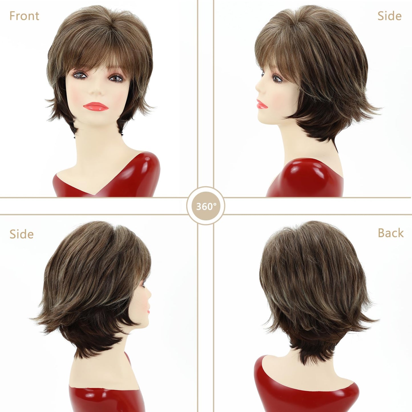 TISHINING Short Grey Curly Wigs for White Women Layered Silver Gray Pixie Cut Synthetic Full Wig with Bangs Natural Looking Daily Party Wigs for Older Women