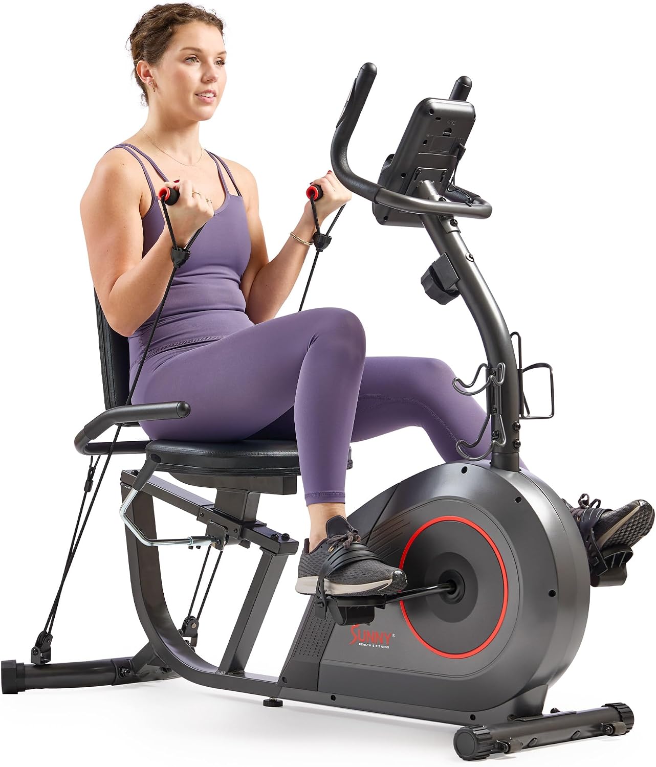 Sunny Health & Fitness Smart Recumbent Bike, Wide Cushioned Seat & Back, Indoor Cycling Machine for Adult/Seniors Home Exercise, Free SunnyFit App Connection