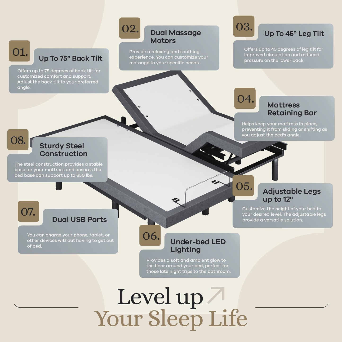 Sven & Son Classic Adjustable Bed Base, Head and Foot Lift, Massage, Under-Bed Lights, USB, Gel Memory, Zero Gravity Smart Frame - Full + 10 inch Memory Foam Matt (Firm)