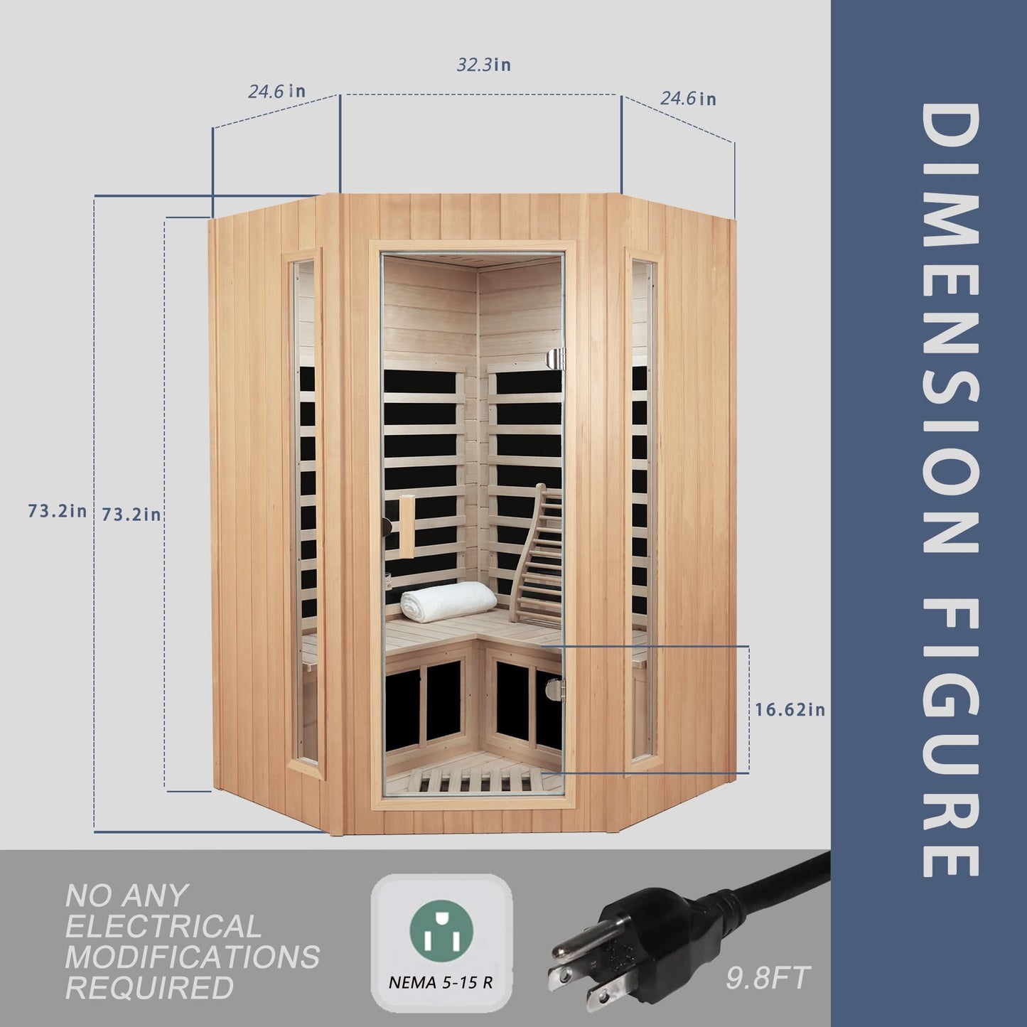 3 Person Infrared Sauna Ceramic Infrared Sauna w/Red Light Therapy | Far & Near Infrared Sauna Indoor, Low EMF Infrared Saunas for Home, Hemlock Deluxe Glass Home Sauna with Granite Backdrop