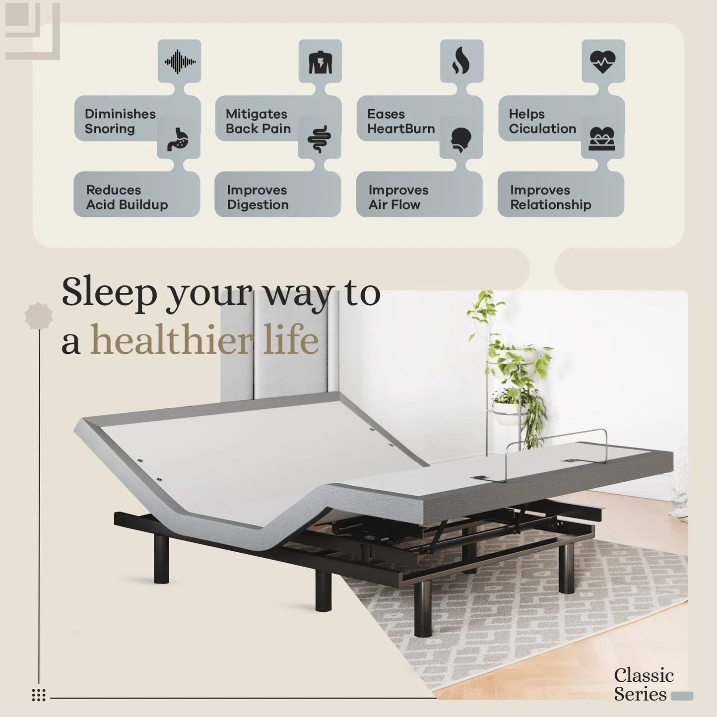 Sven & Son Classic Adjustable Bed Base, Head and Foot Lift, Massage, Under-Bed Lights, USB, Gel Memory, Zero Gravity Smart Frame - Full + 10 inch Memory Foam Matt (Firm)