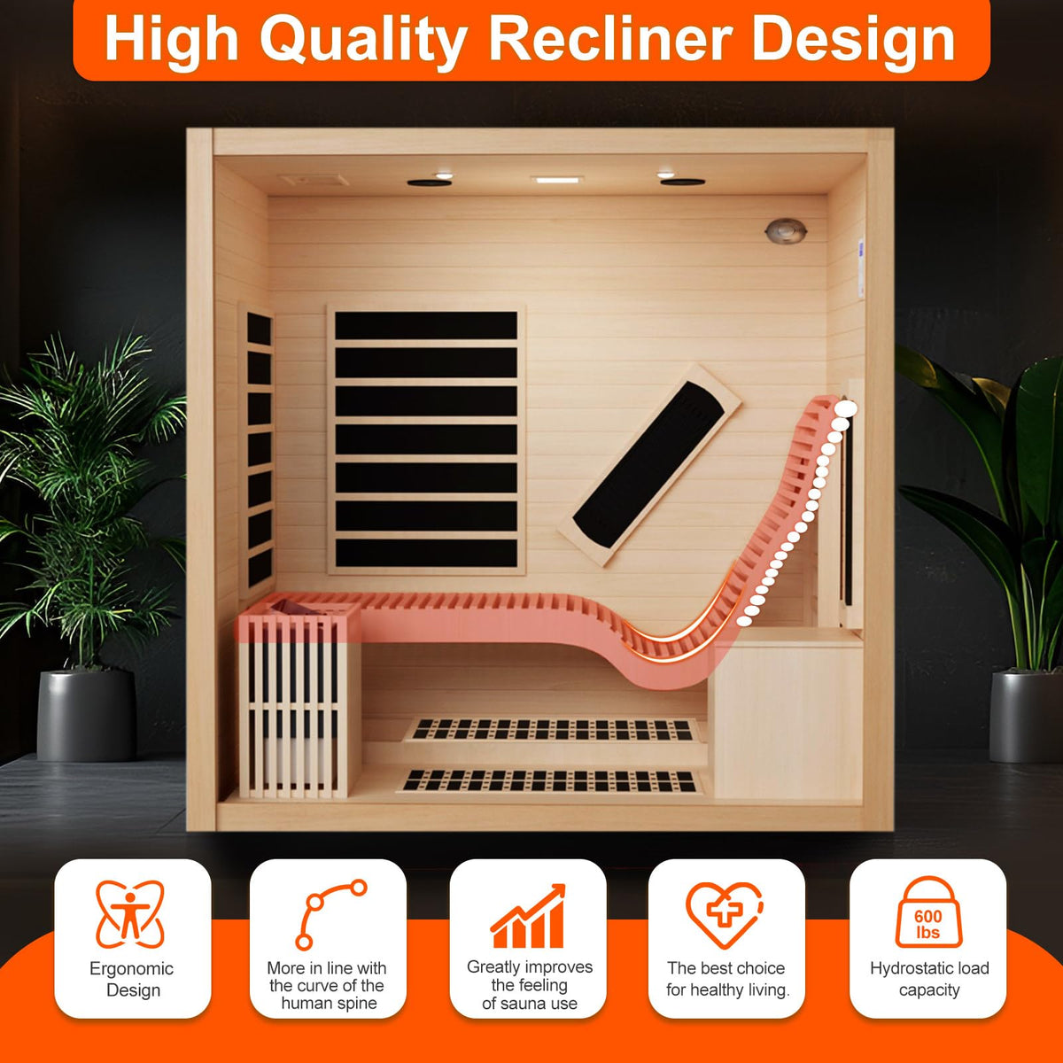 2 Person Infrared Saunas for Home with Recliner, 220V Traditional Sauna for Indoor Use, Canadian Ceder, Full Spectrum Sauna with 9 Heating Panels (Cedar)