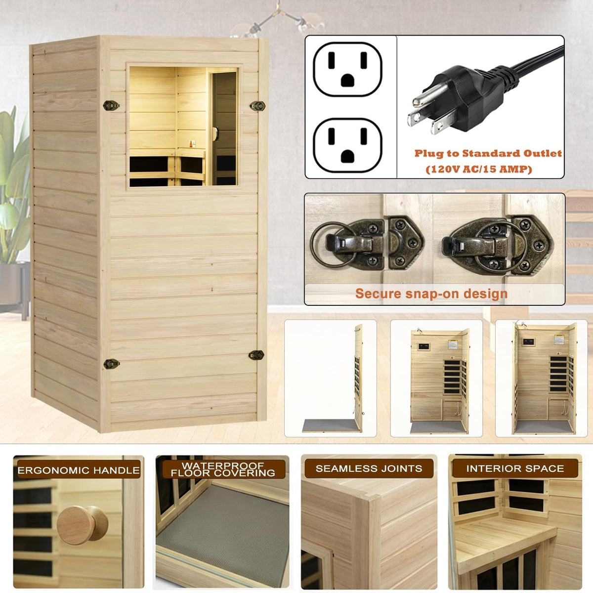 LTCCDSS Ultra-Low EMF Outdoor Infrared Sauna 2 Person, Composite Wood Far Infrared Sauna for Home, EMF 0.1-1mG, Bluetooth & Chromotherapy