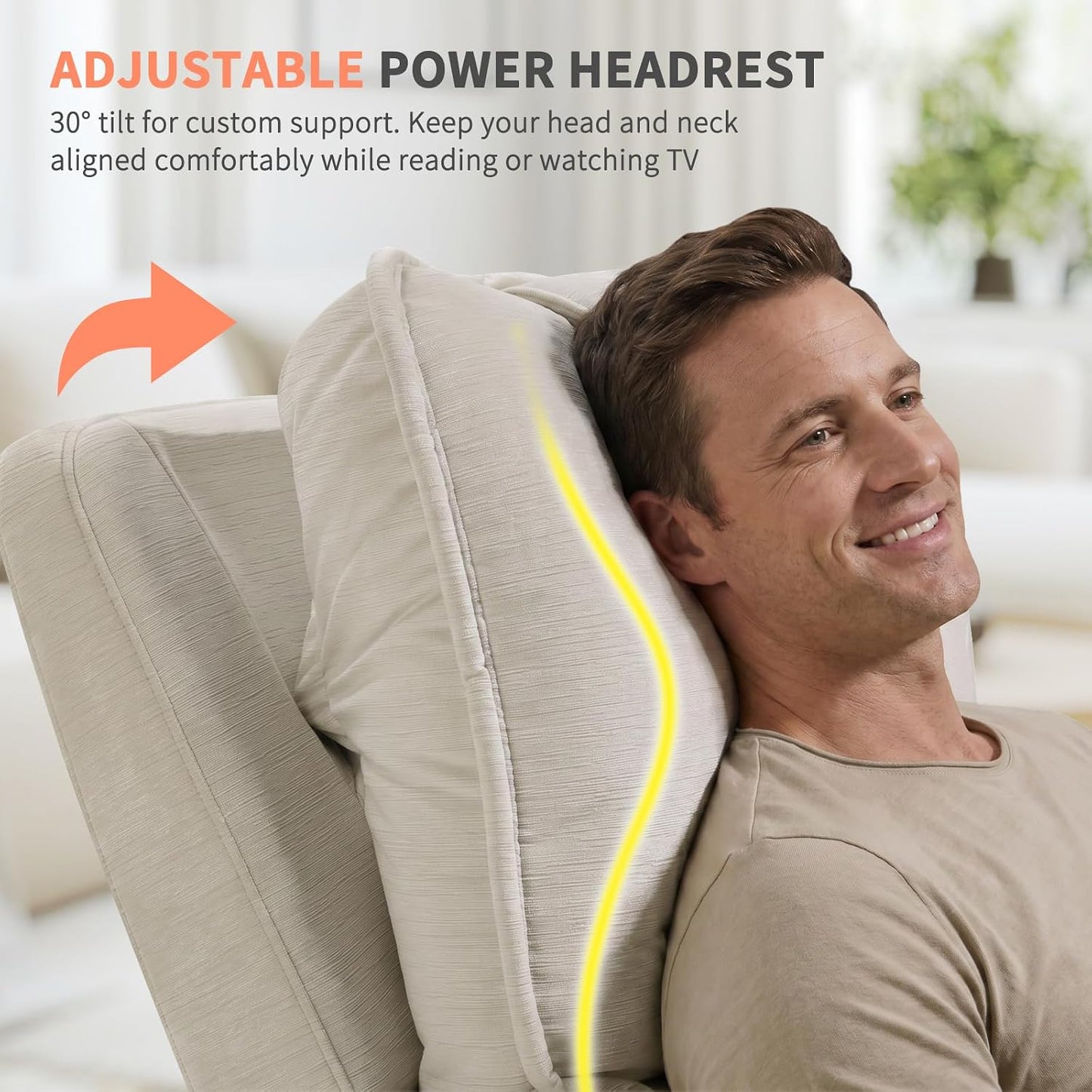 EONIX Triple Motor Lay Flat Zero Gravity Power Recliner, Cream White | Adjustable Headrest, Infinite Position, Lay Flat, USB Ports, 3.9" Footrest, Cup Holder, Living Room