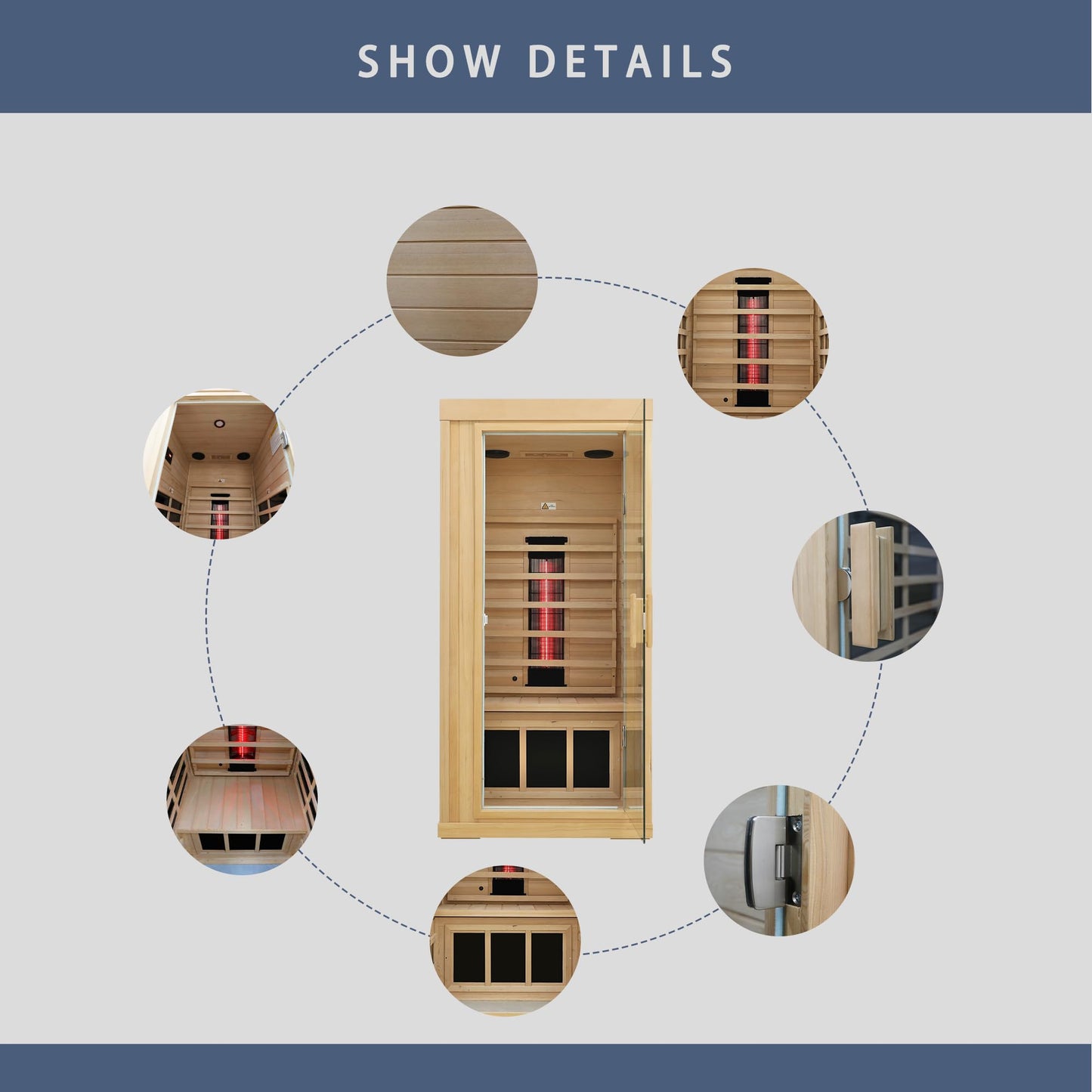 3 Person Infrared Sauna Ceramic Infrared Sauna w/Red Light Therapy | Far & Near Infrared Sauna Indoor, Low EMF Infrared Saunas for Home, Hemlock Deluxe Glass Home Sauna with Granite Backdrop