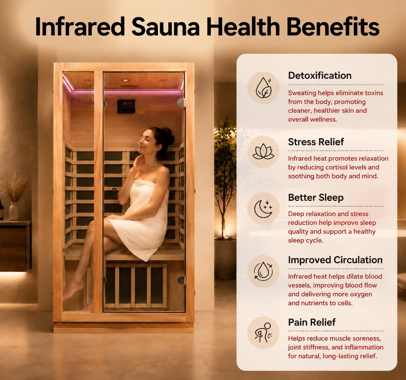 1-2 Person Indoor Far Infrared Luxury Sauna, Low-EMF 1510W/120V | Dual Lighting Features with Reading Light & Chromotherapy LED, Clear BT Speaker Sound, Natural Wood Construction,