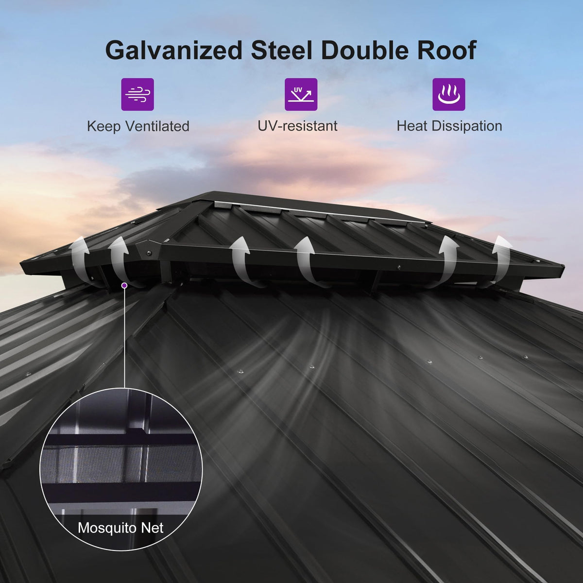PURPLE LEAF Sunroom 12' x 14' Solarium Double Roof Gazebo, Sliding Doors