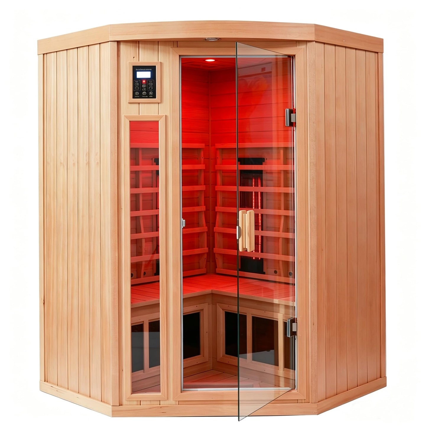 3 Person Infrared Sauna Ceramic Infrared Sauna w/Red Light Therapy | Far & Near Infrared Sauna Indoor, Low EMF Infrared Saunas for Home, Hemlock Deluxe Glass Home Sauna with Granite Backdrop