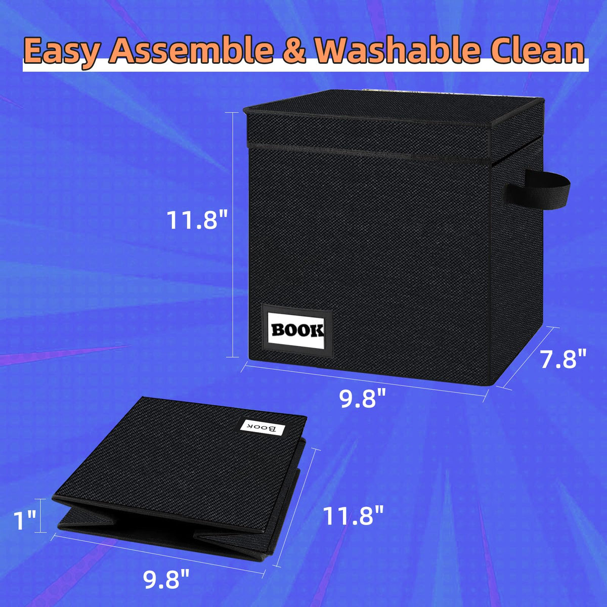 Comic Book Storage Box, 15.8" X 7.8" X 11.8", Heavy Duty Collapsible Holds 160-180 Comic Book Bin Container Holder Shelf (Cartoon Bombs)