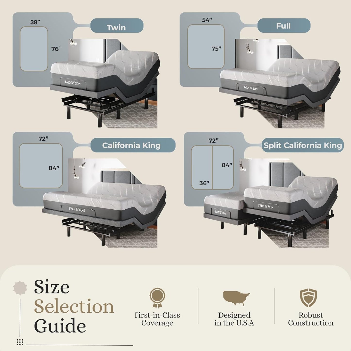 Sven & Son Classic Adjustable Bed Base, Head and Foot Lift, Massage, Under-Bed Lights, USB, Gel Memory, Zero Gravity Smart Frame - Full + 10 inch Memory Foam Matt (Firm)