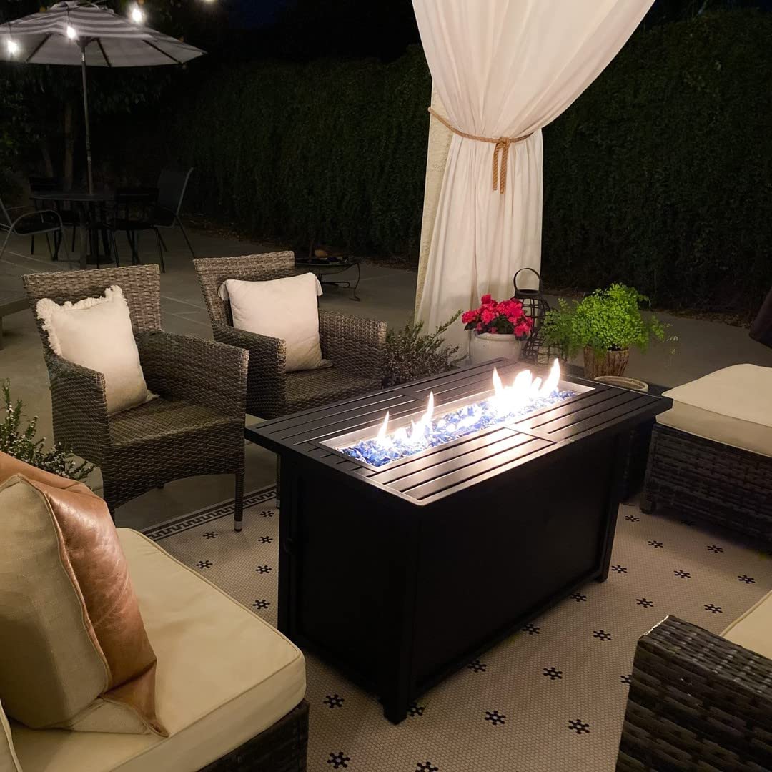 Sophia & William 56 Inch Gas Fire Pit Table,Rectangular Propane Fireplace | Outdoor Rattan Propane Fire Table with Fire Glass, Lid, 50,000 BTU Firepits for Outside Patio