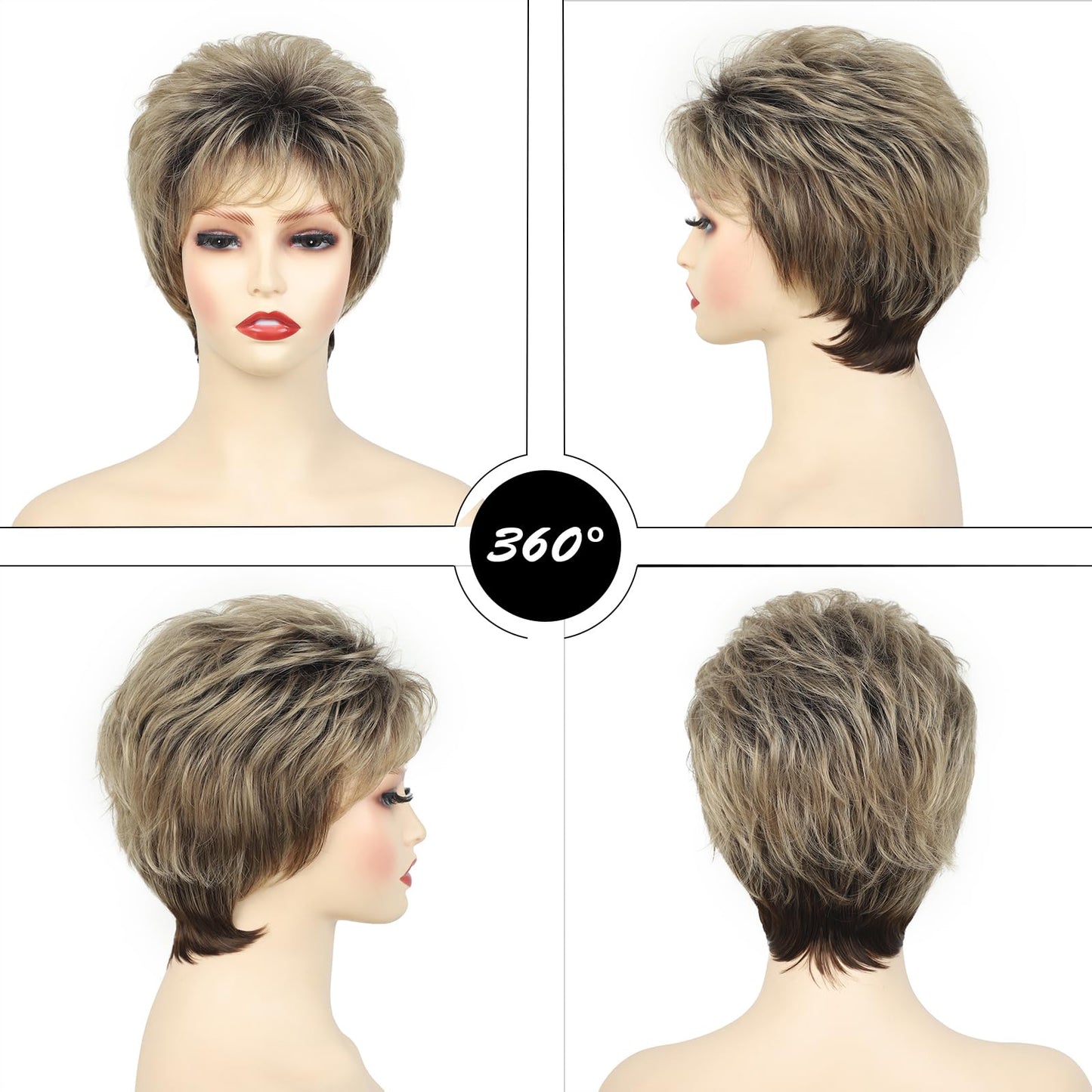 Women's Short Curly Silve Gray Wig Old Lady Hair | Fluffy Short Natual Wave Grey Hair Wigs for White Women Grandma Synthetic Daily Halloween Cosplay Party Wig Easy Care