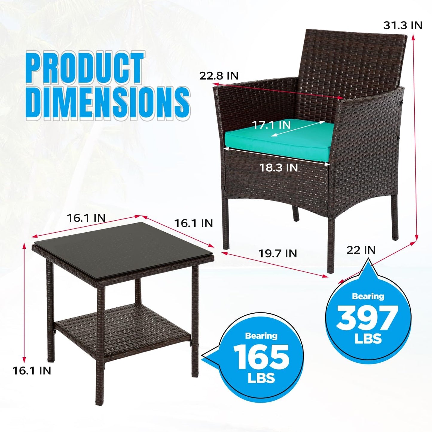 FDW 4-Piece Patio Furniture Set | Black | Outdoor Wicker Furniture | with Coffee Table | Modern Rattan Chairs Conversation Set | Outdoor Seating | Weather-Resistant | for Porch, Garden, Lawn