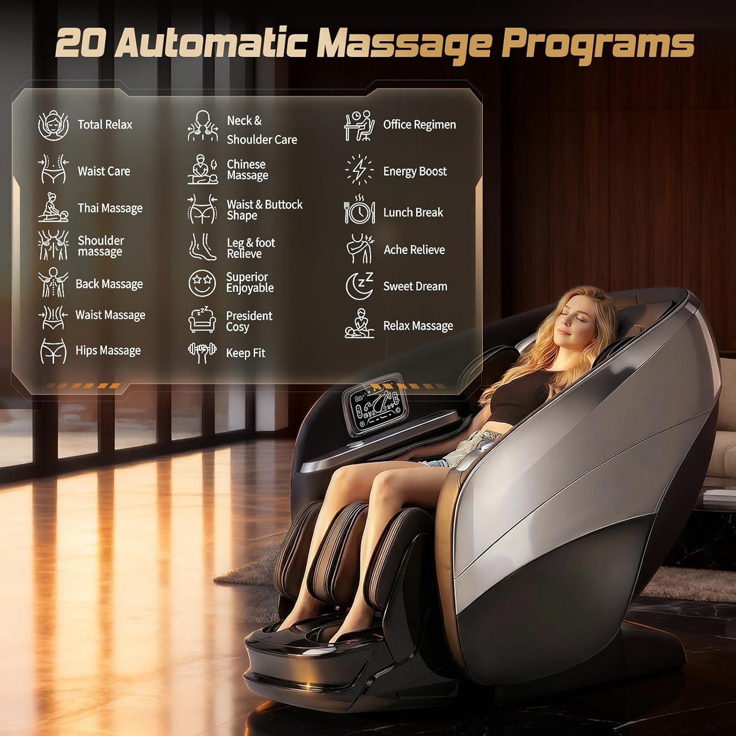 4D Massage Chair Full Body 55" SL Track Zero Gravity Recliner | 34 Airbags Massage, 20 Auto Massage Programs, Auto Body Scan, AI Voice Control, Black