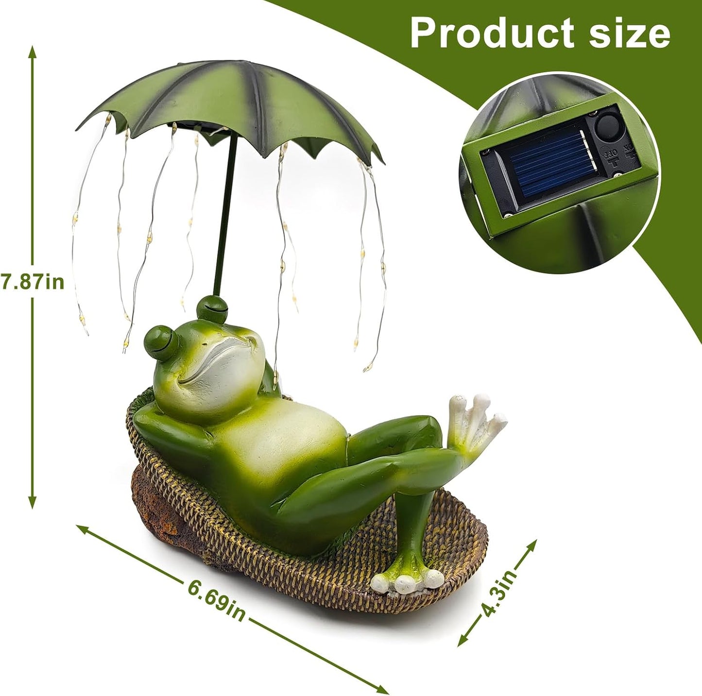 Solar Frog with Umbrella Statue - LED Solar Powered Garden Decor, Auto On/Off Waterproof Resin Outdoor Sculpture for Patio, Yard, Pond, Unique Gardening Gifts for Women & Mom