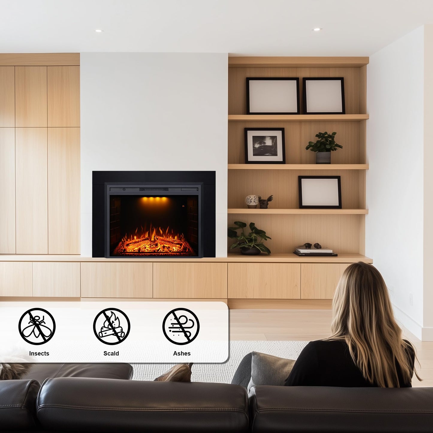 Valuxhome 40” W Electric Fireplace Insert with Log Speaker for Crackling Sound, 750W(Low)/1500W(high) for Heating, Independent Function for Heating and Changing Colors, Overheating Protection