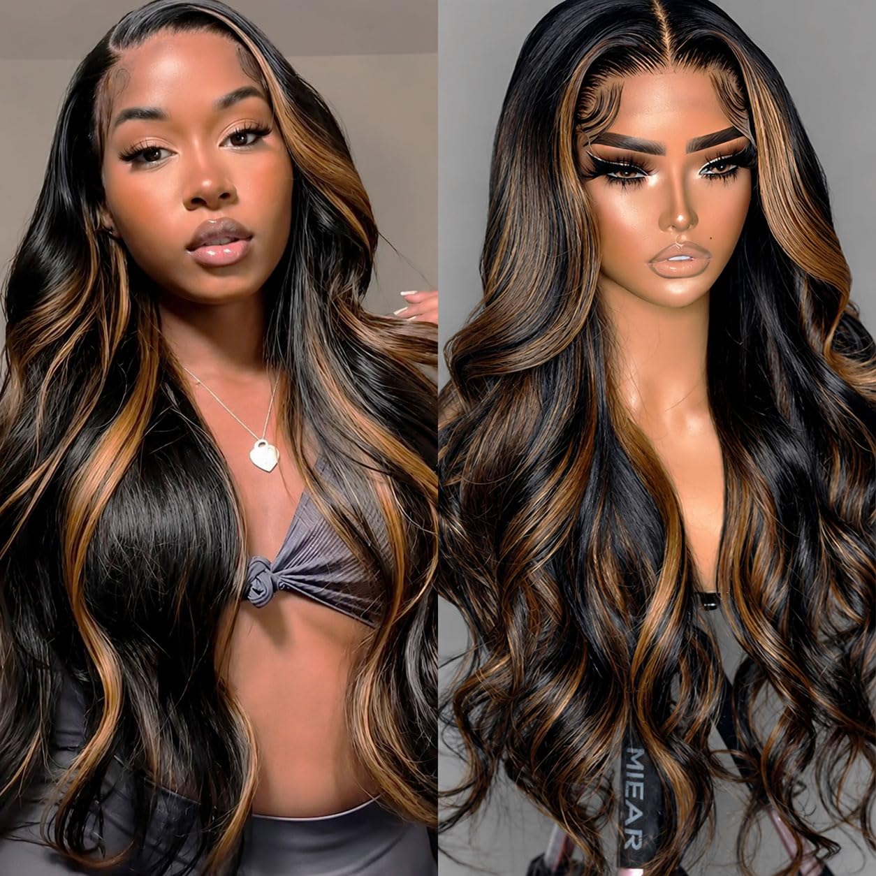 miear 360 Drawstring Lace Front Wigs Human Hair 4/27 Highlight Ombre Wig | 360 HD Full Lace Frontal Wig Body Wave Lace Front Wig Pre Plucked for Black Women 180% Density Honey Blonde Color 28inch