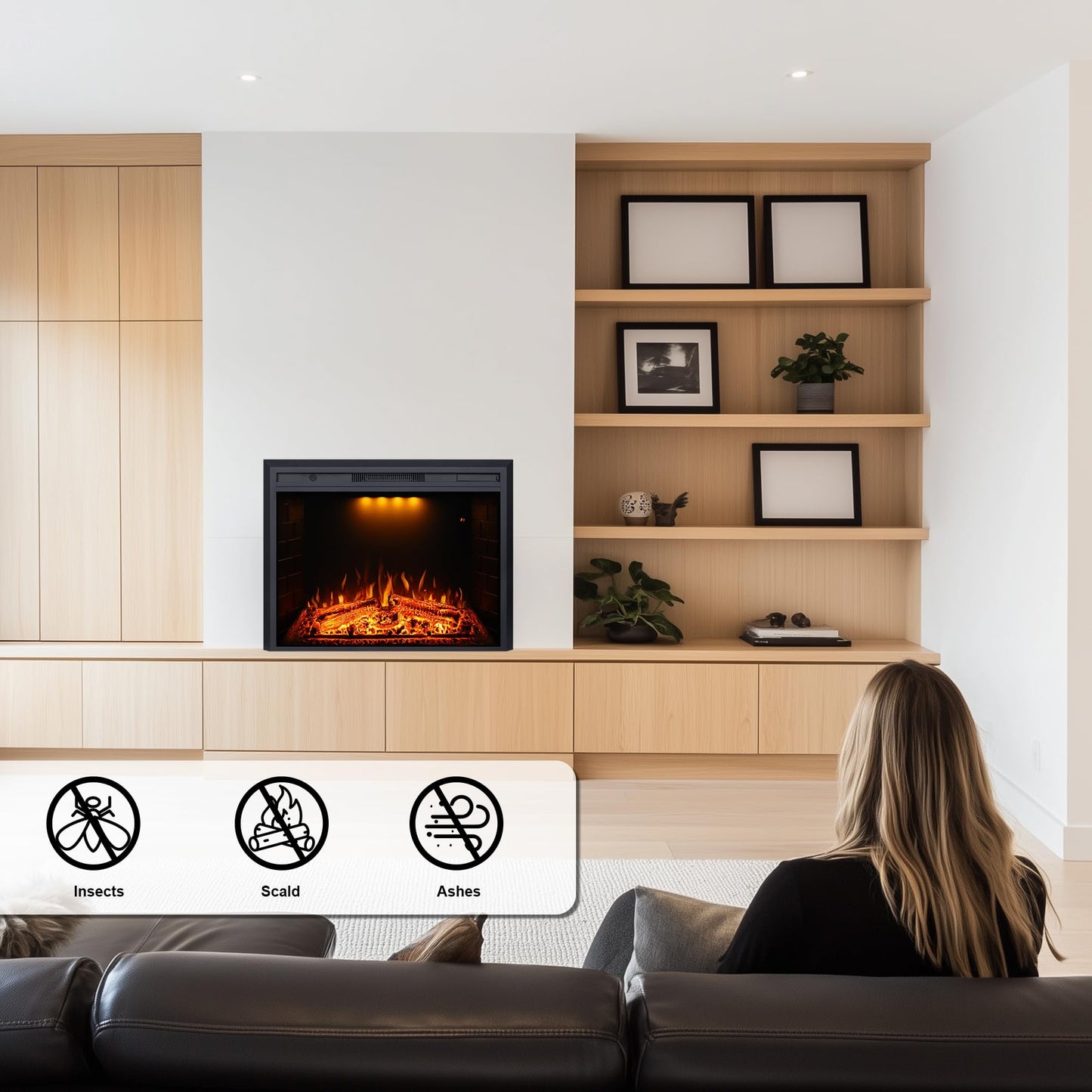 Valuxhome 40” W Electric Fireplace Insert with Log Speaker for Crackling Sound, 750W(Low)/1500W(high) for Heating, Independent Function for Heating and Changing Colors, Overheating Protection