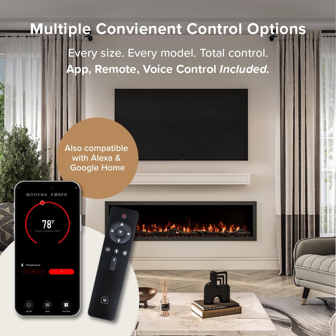 Highmark 72 Inch Smart Linear Electric Fireplace - Premium Flame with 10 Colors, Sleek Hidden Vent Design, Install Recessed in-Wall or Wall-Mount, WiFi Enabled.