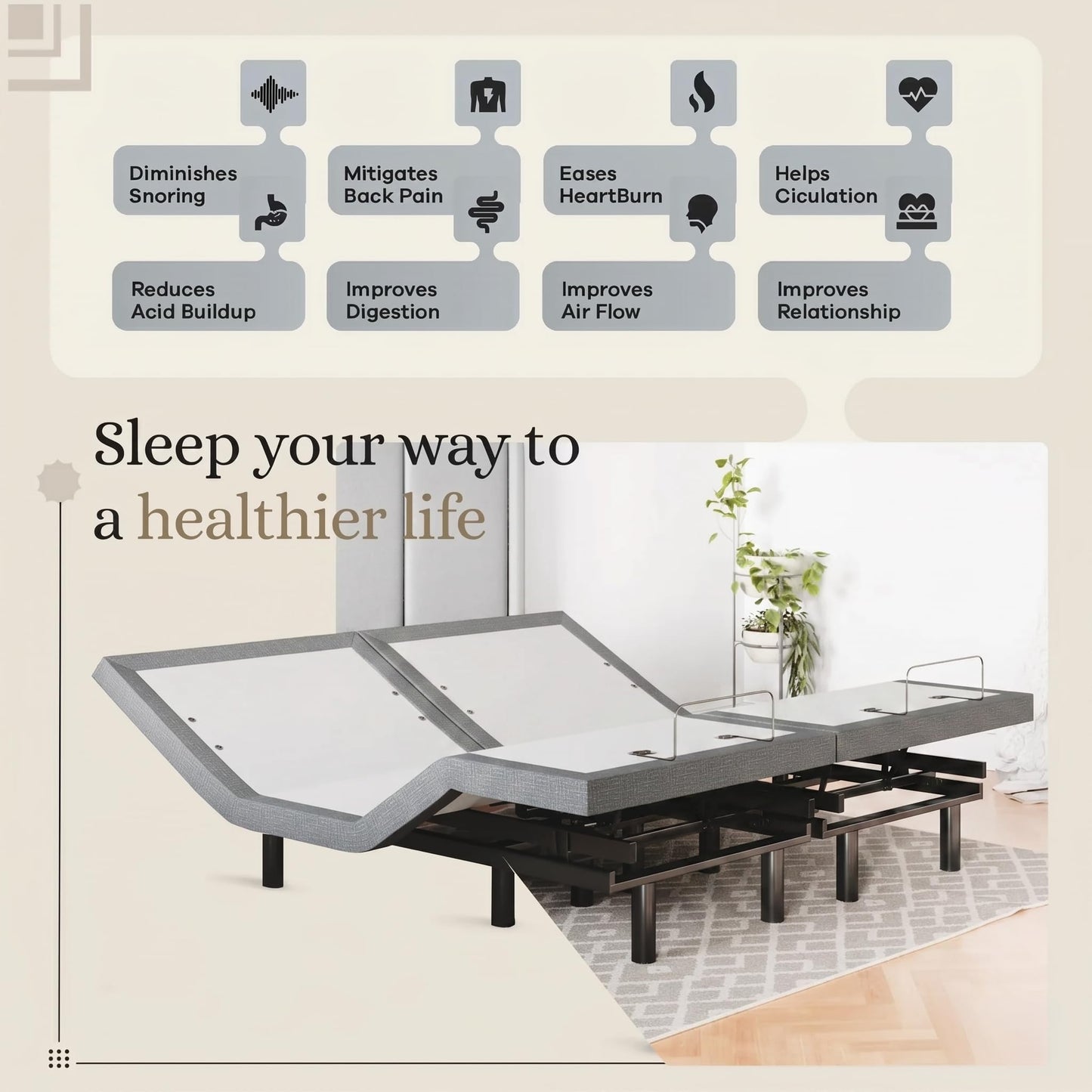 Sven & Son Classic Adjustable Bed Base, Head and Foot Lift, Massage, Under-Bed Lights, USB, Gel Memory, Zero Gravity Smart Frame - Full + 10 inch Memory Foam Matt (Firm)