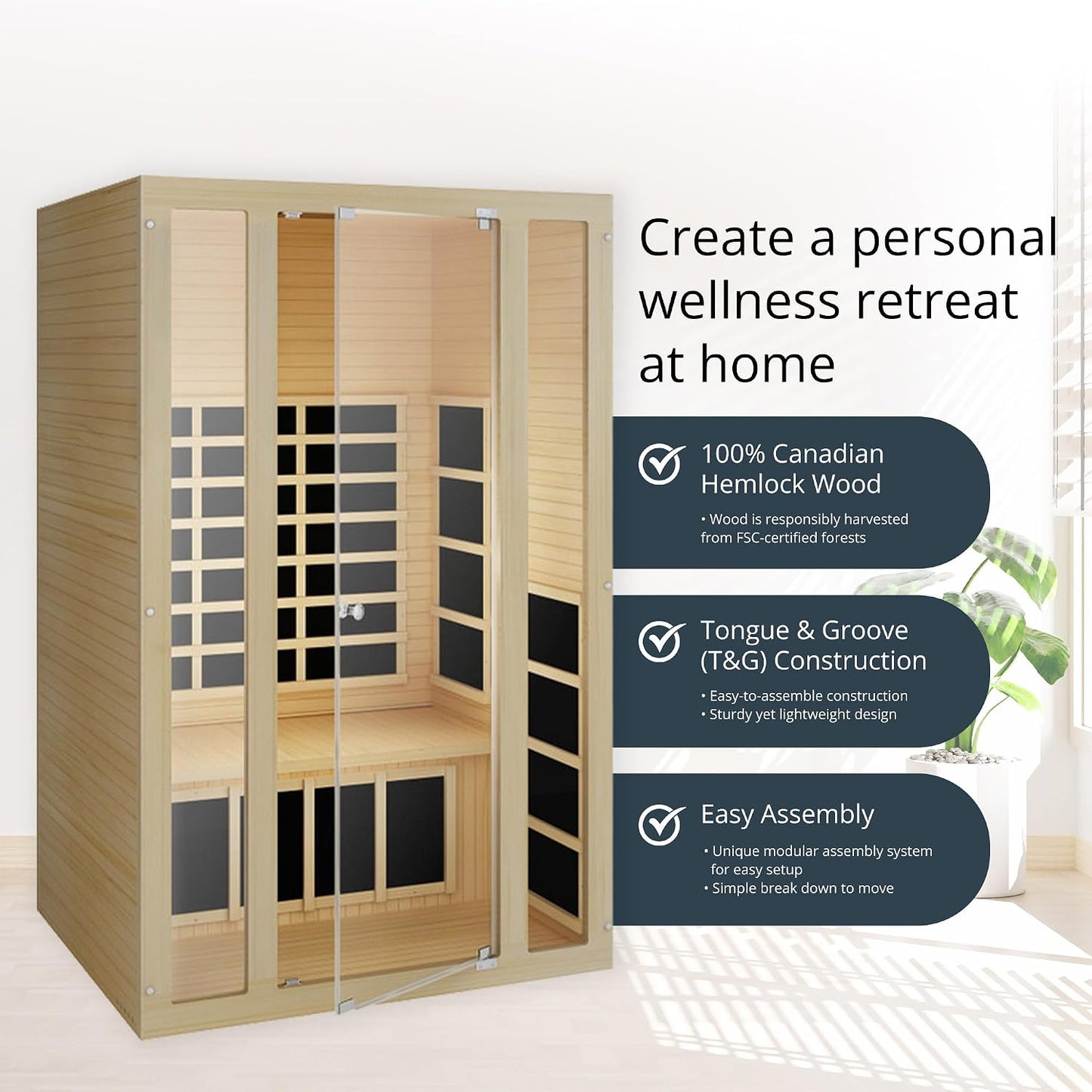 Joyous+ 170°F 2-Person Home Infrared Sauna with Color & Red Light Therapy, Low EMF - Indoor Personal Luxury Spa for House and Gym