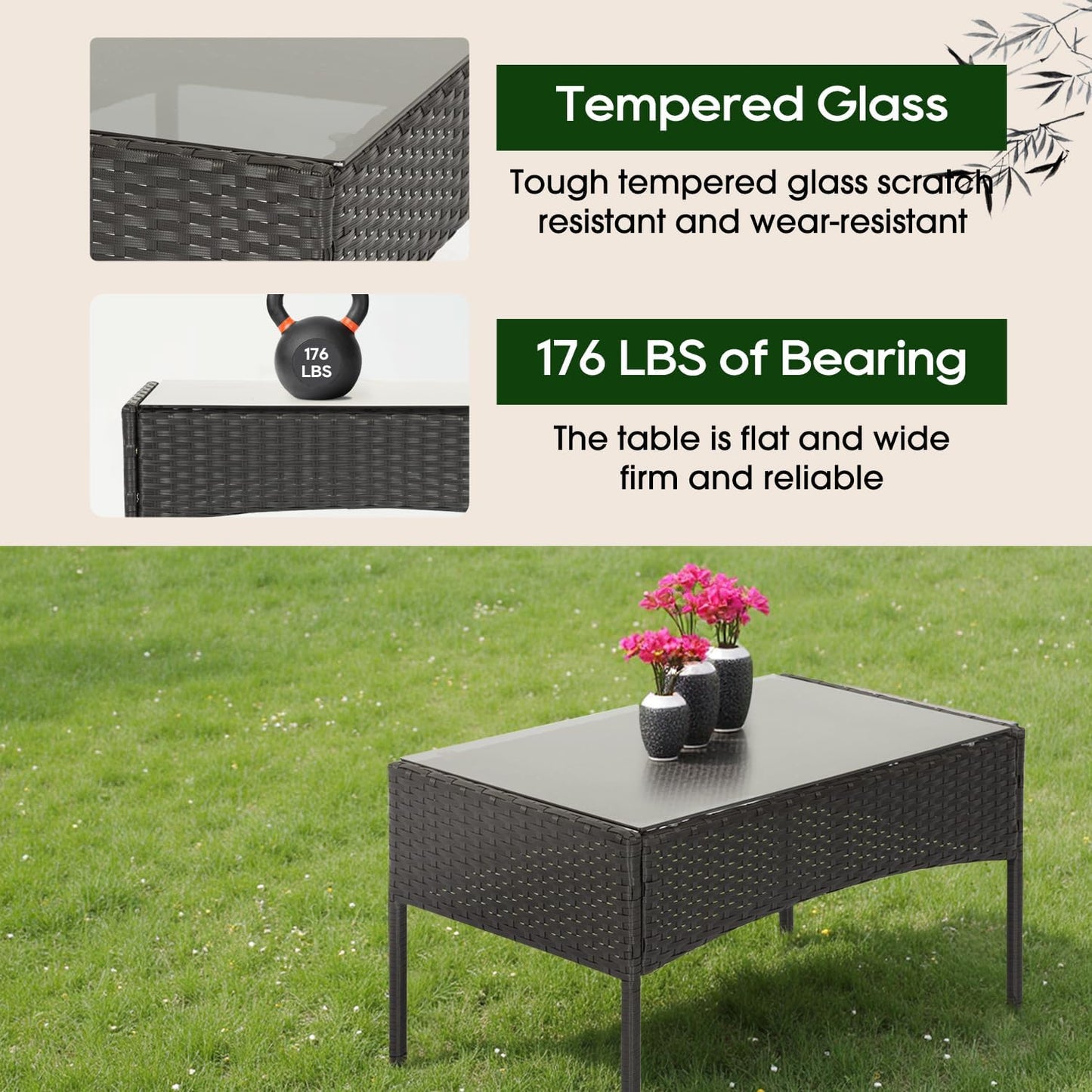 FDW 4-Piece Patio Furniture Set | Black | Outdoor Wicker Furniture | with Coffee Table | Modern Rattan Chairs Conversation Set | Outdoor Seating | Weather-Resistant | for Porch, Garden, Lawn