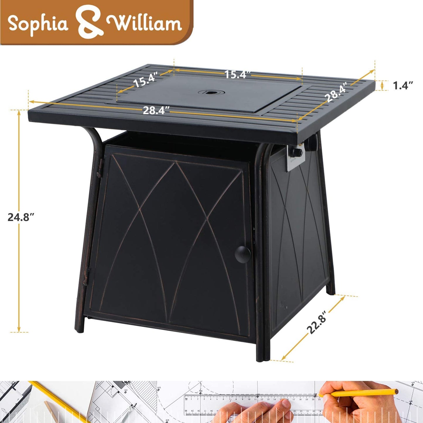 Sophia & William 56 Inch Gas Fire Pit Table,Rectangular Propane Fireplace | Outdoor Rattan Propane Fire Table with Fire Glass, Lid, 50,000 BTU Firepits for Outside Patio