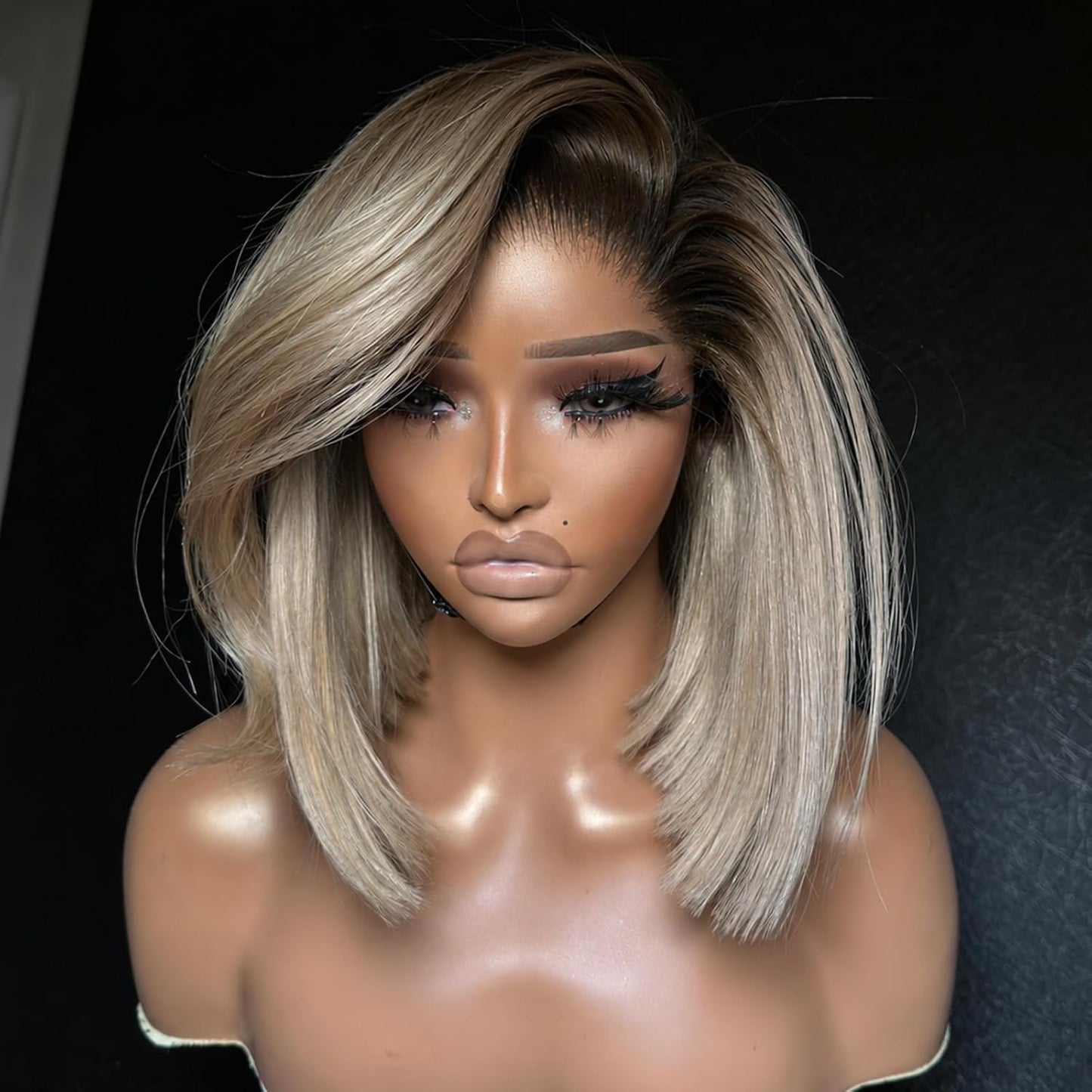 Ash Blonde Wig Human Hair 13x4 Glueless Lace Front Bob Wig 12" | 220% Density Double Drawn 15A Remy Brazilian Human Hair Wig Soft & Full Wear Go HD Pre cut Lace Pre plucked Natural Hairline