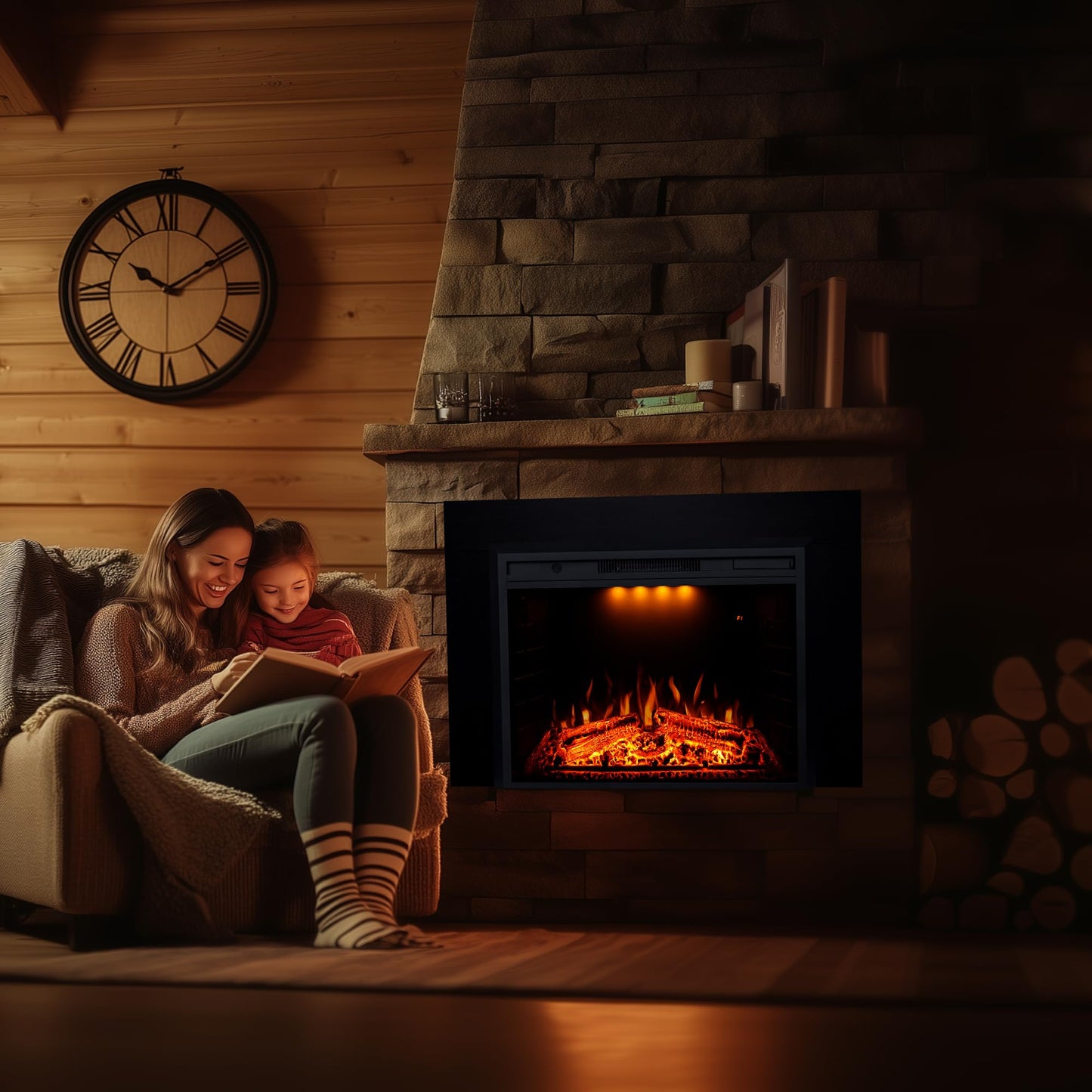 Valuxhome 40” W Electric Fireplace Insert with Log Speaker for Crackling Sound, 750W(Low)/1500W(high) for Heating, Independent Function for Heating and Changing Colors, Overheating Protection